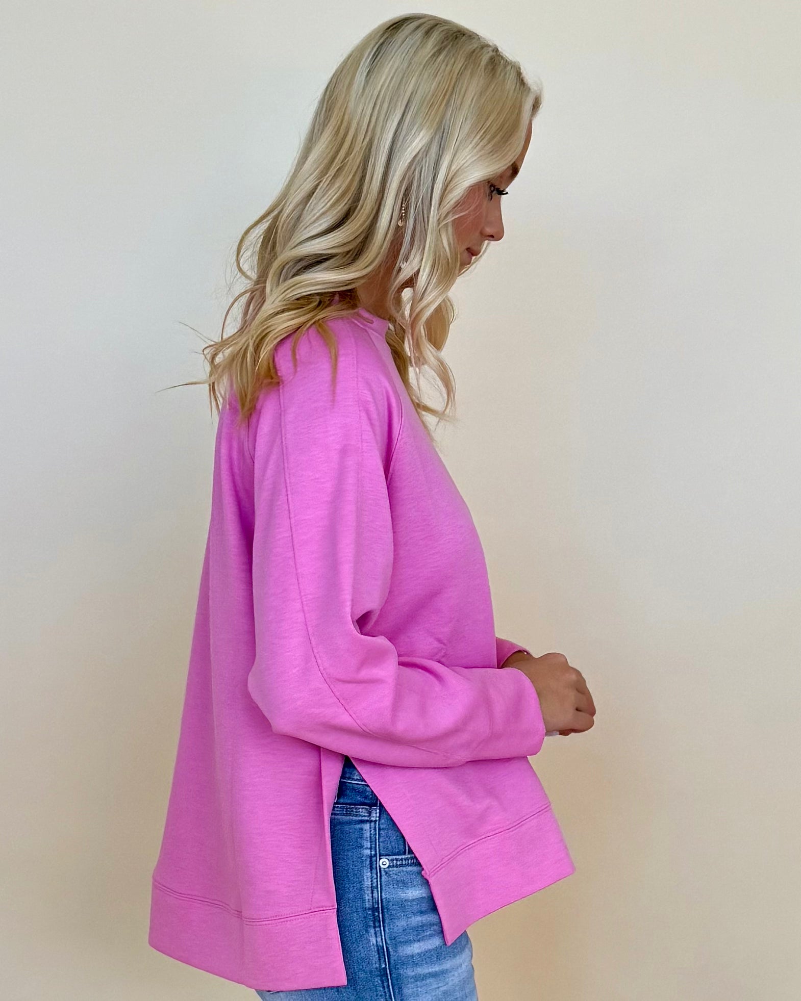 Chill Vibe Pink Scuba Side Slit Sweatshirt-Shop-Womens-Boutique-Clothing