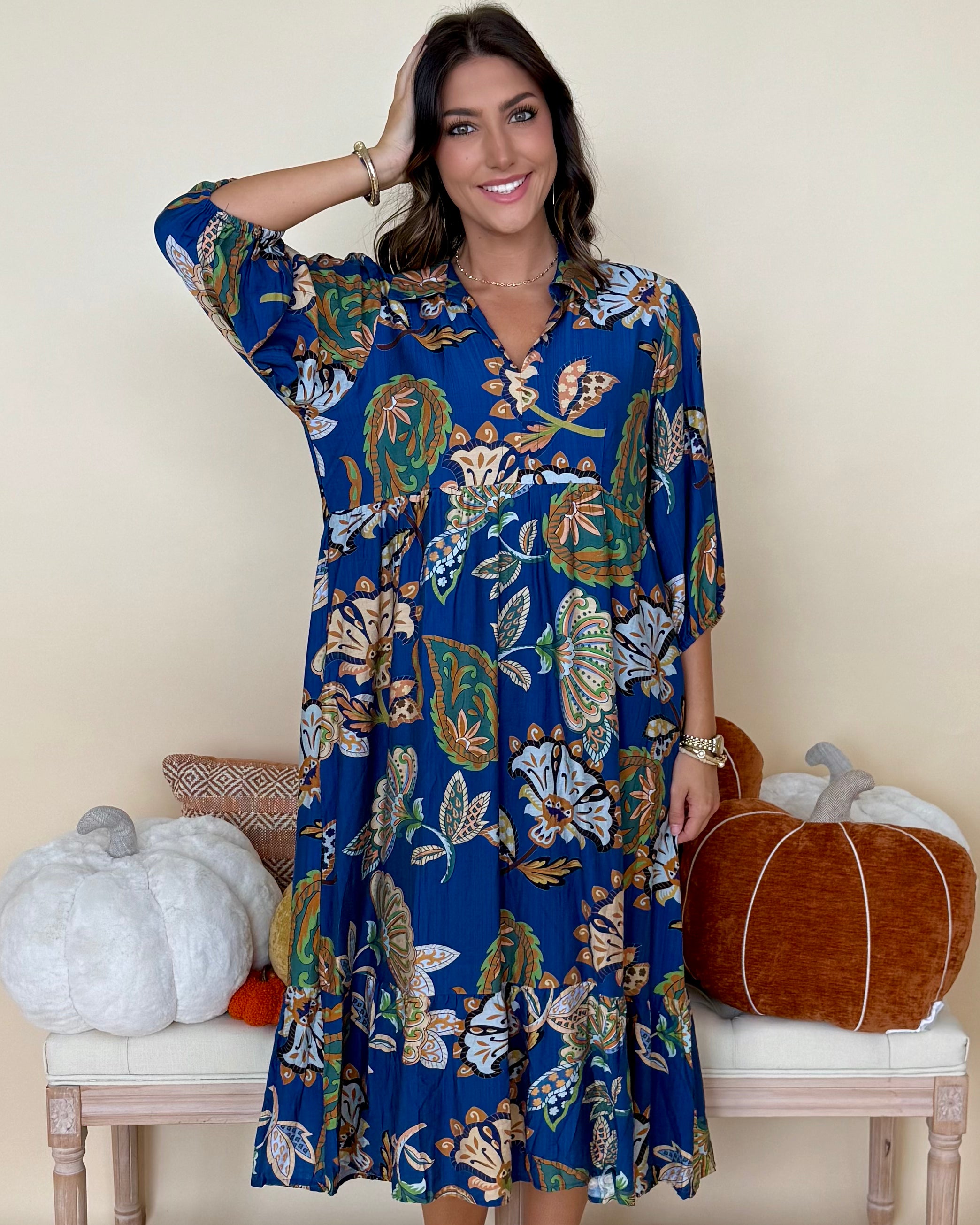 Harp On It Navy Paisley Midi Dress-Shop-Womens-Boutique-Clothing