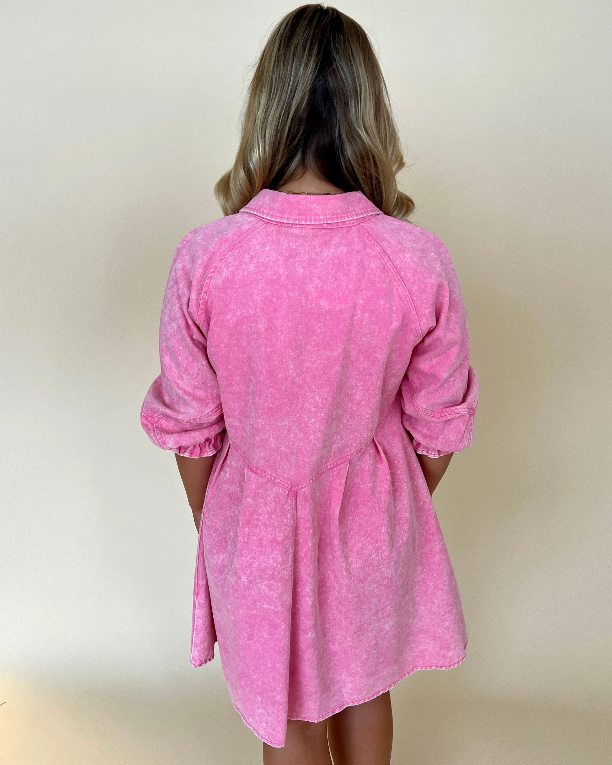 Crushing On You Bubblegum Washed Button Down Collared Dress-Shop-Womens-Boutique-Clothing