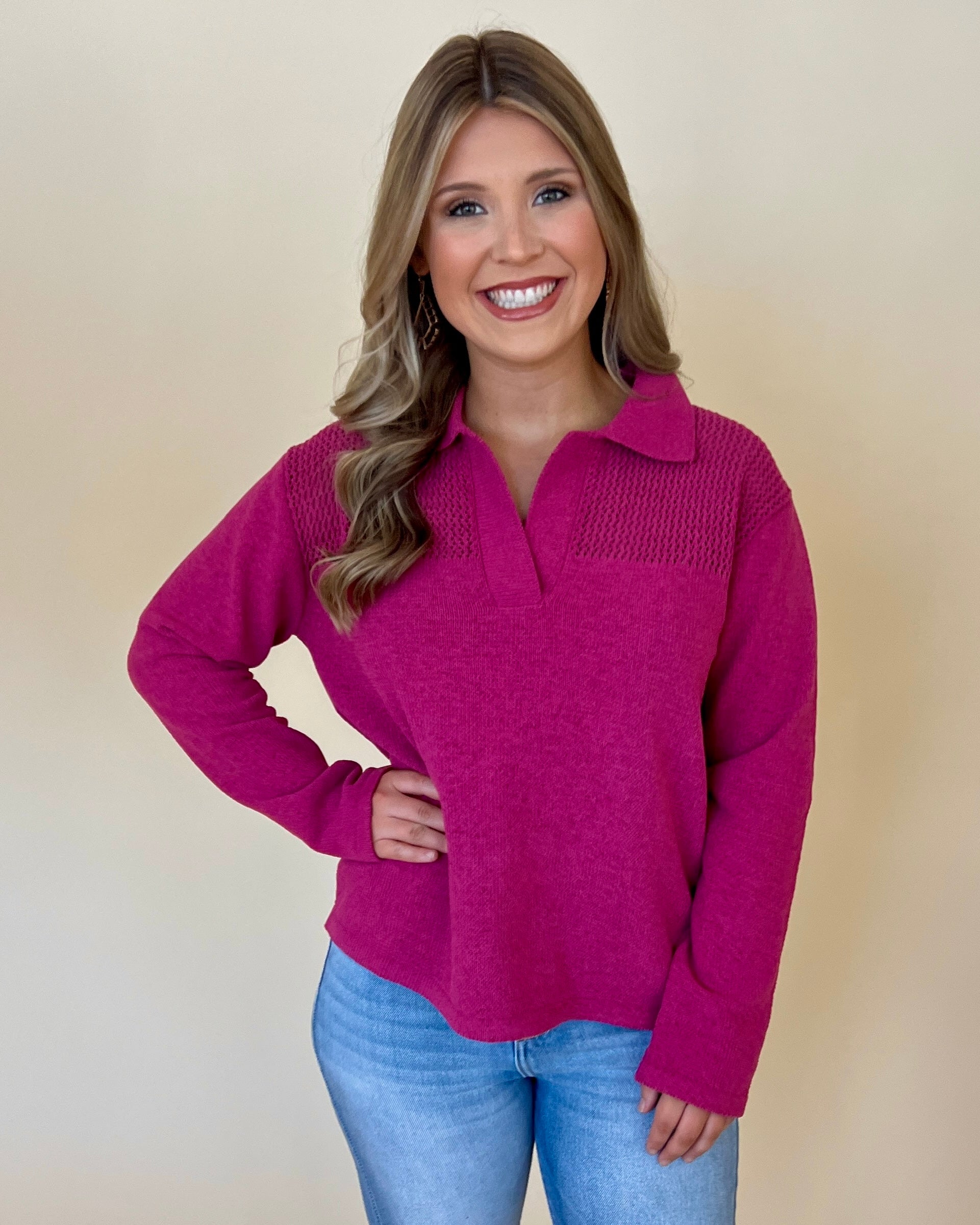 See The Light Berry Crochet Sweater-Shop-Womens-Boutique-Clothing