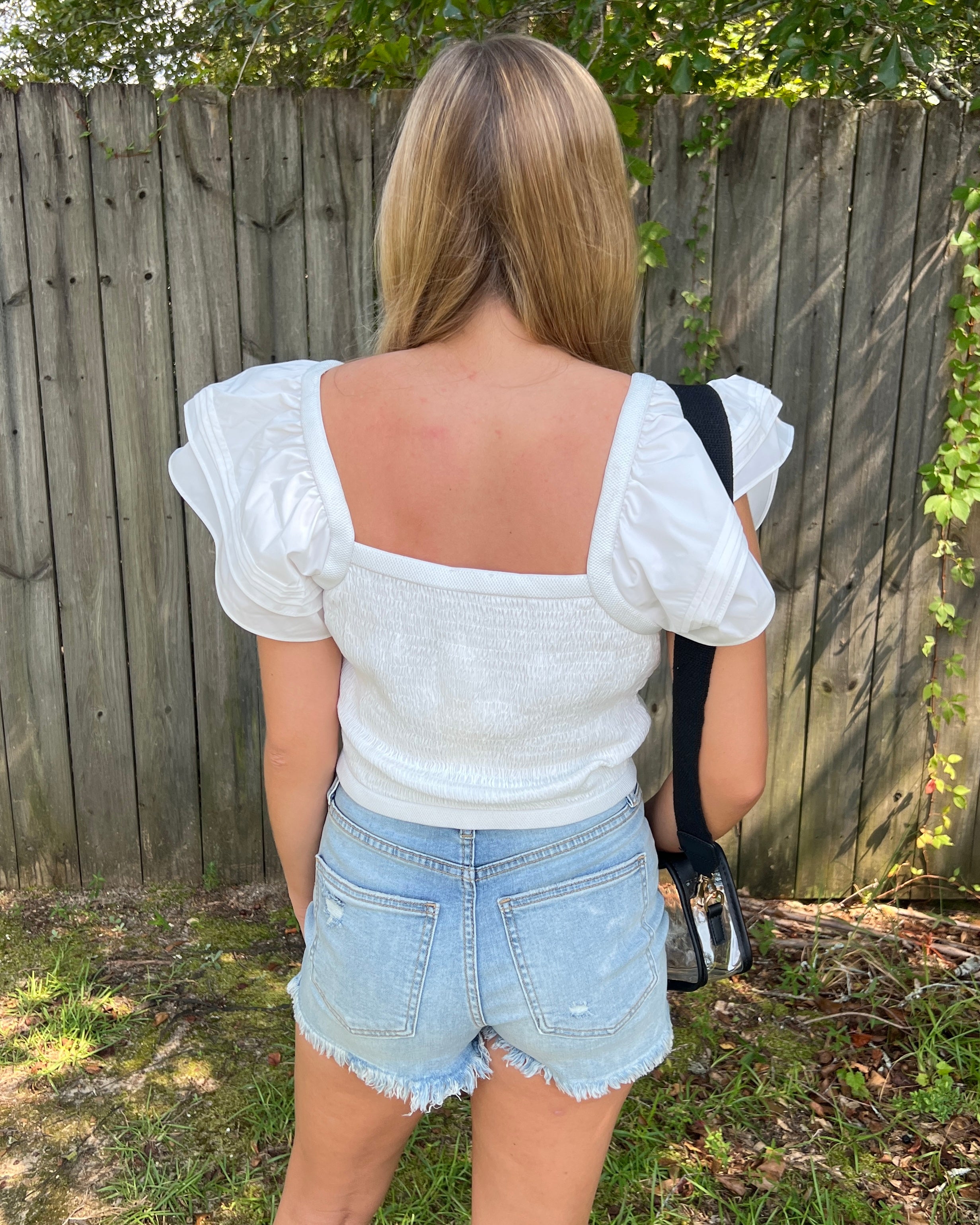 Feeling Fashion Forward Off White Smocked Ruffle Sleeve Crop Top-Shop-Womens-Boutique-Clothing