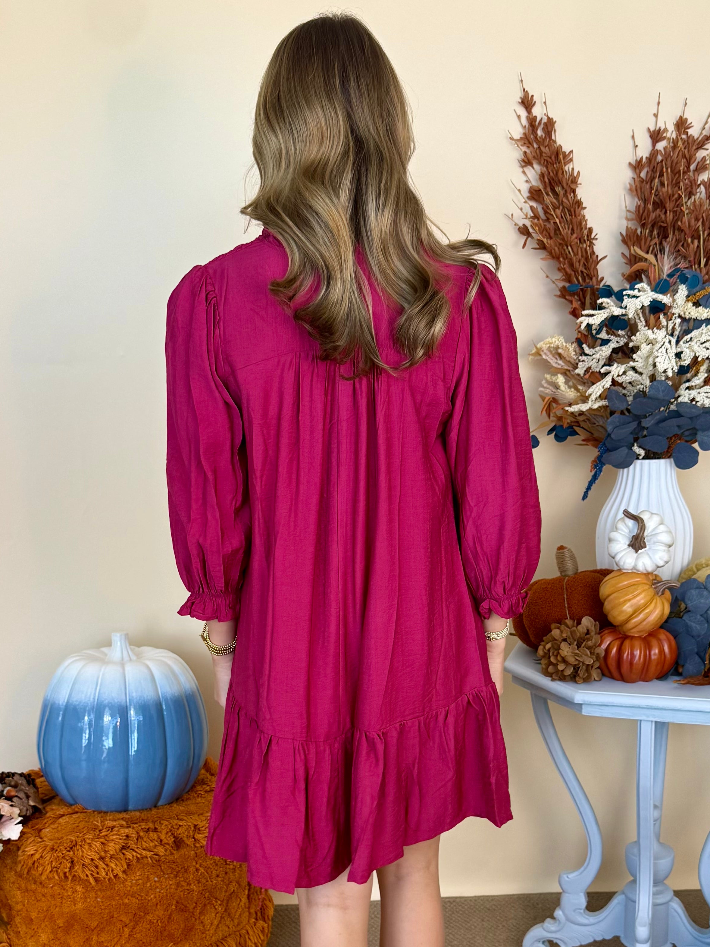 The Final Rose Mulberry Smocked Ruffle Detail Dress-Shop-Womens-Boutique-Clothing