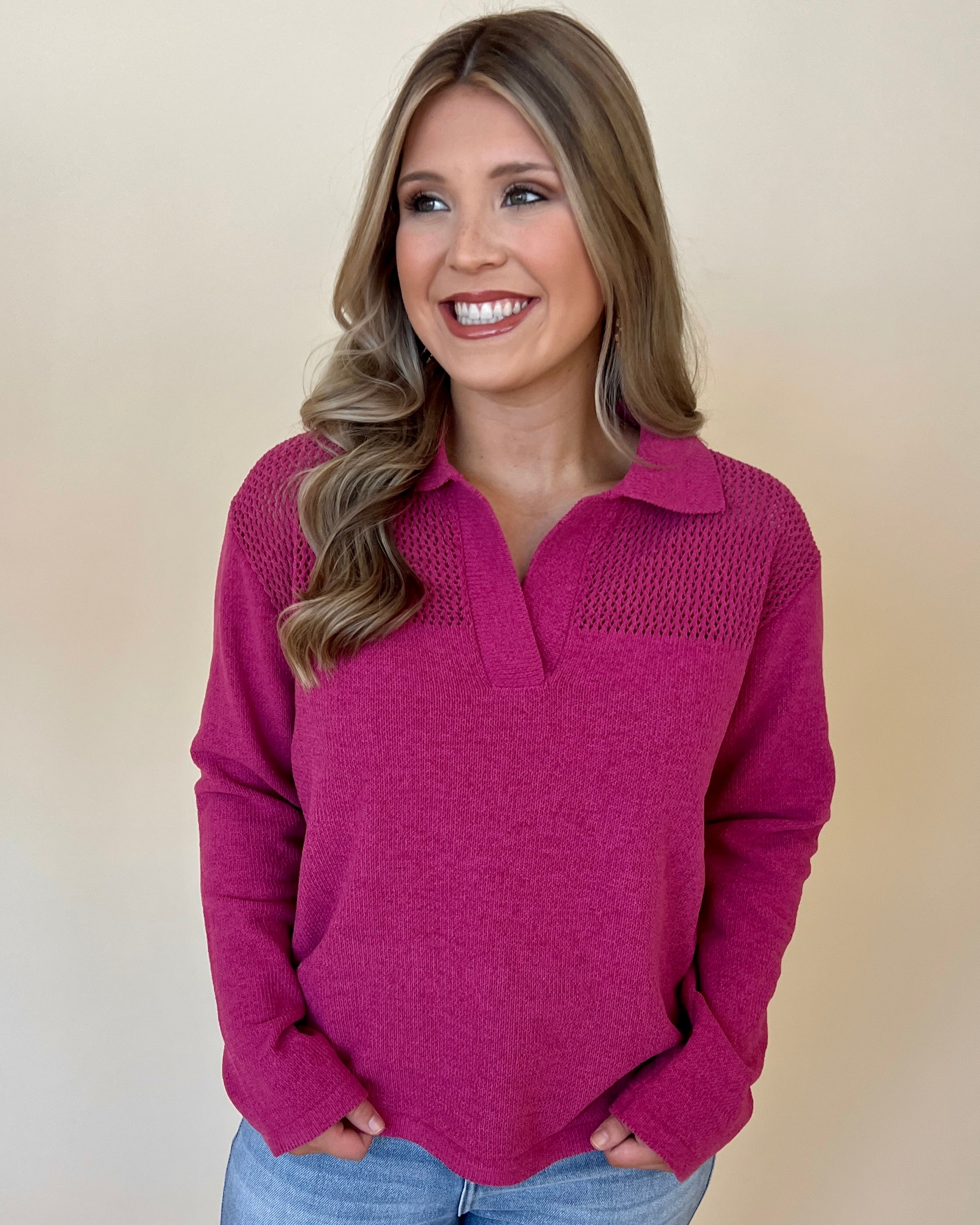 See The Light Berry Crochet Sweater-Shop-Womens-Boutique-Clothing