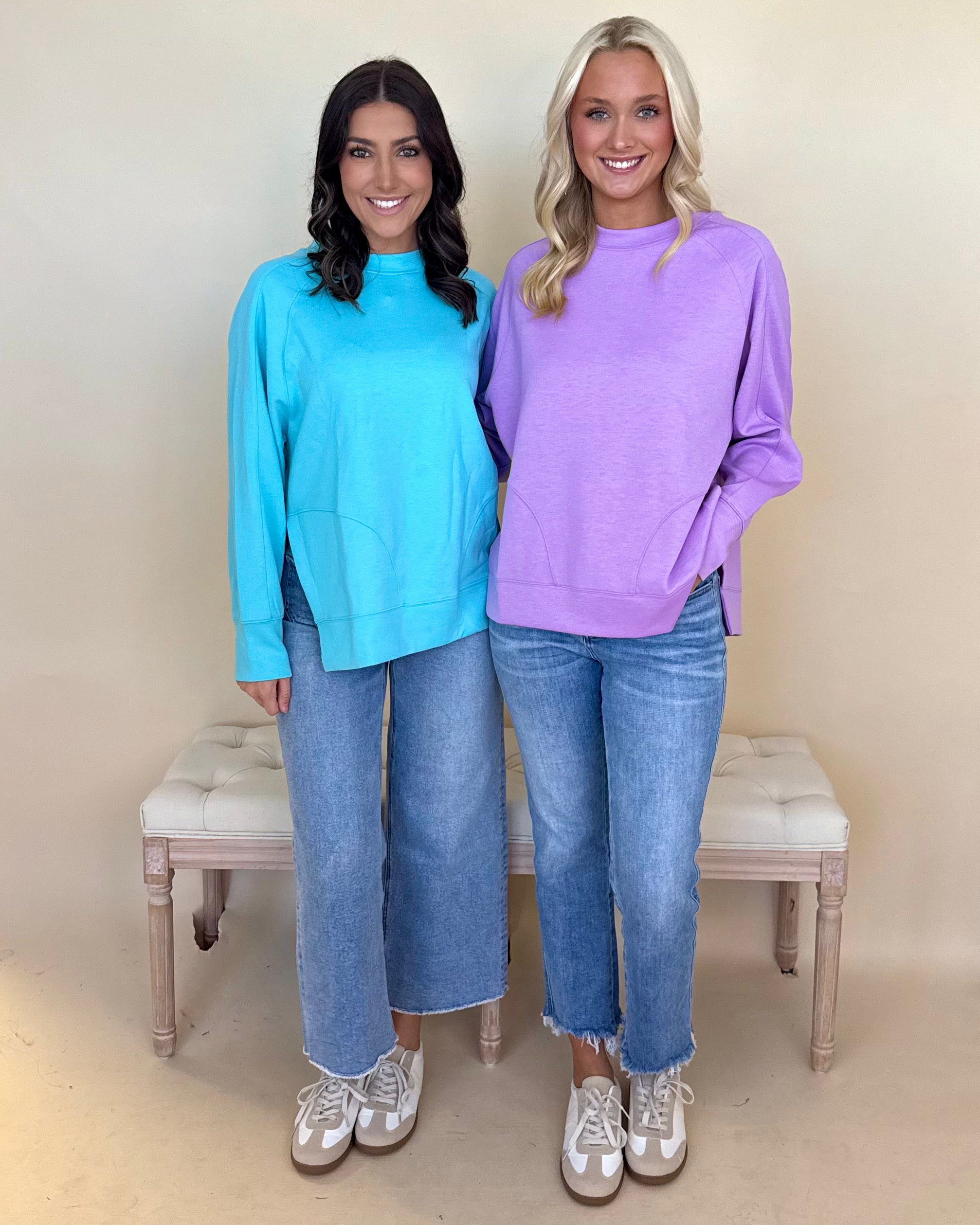 Chill Vibe Mint Sky Scuba Side Slit Sweatshirt-Shop-Womens-Boutique-Clothing