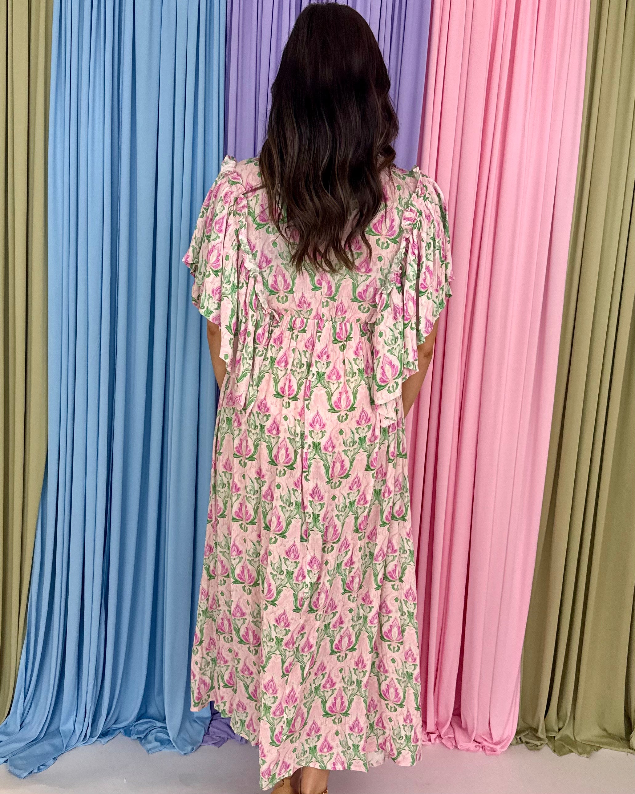 Lovebound Blush Mix Flutter Ruffle Midi Dress-Shop-Womens-Boutique-Clothing