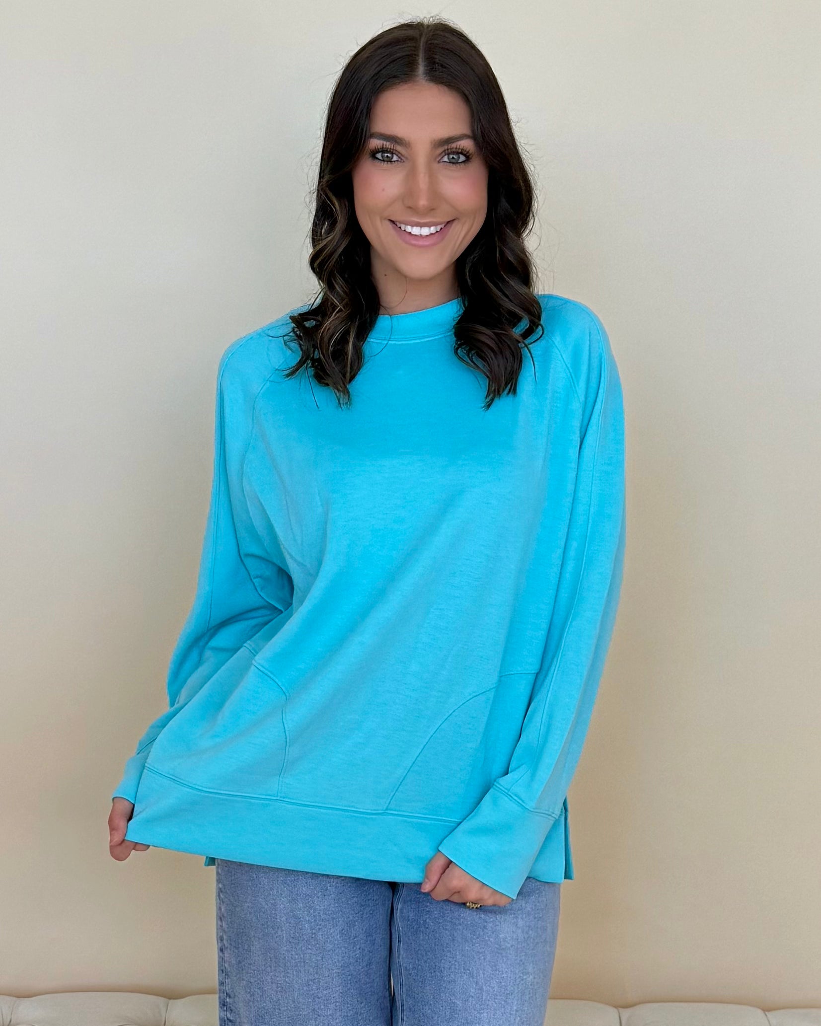 Chill Vibe Mint Sky Scuba Side Slit Sweatshirt-Shop-Womens-Boutique-Clothing