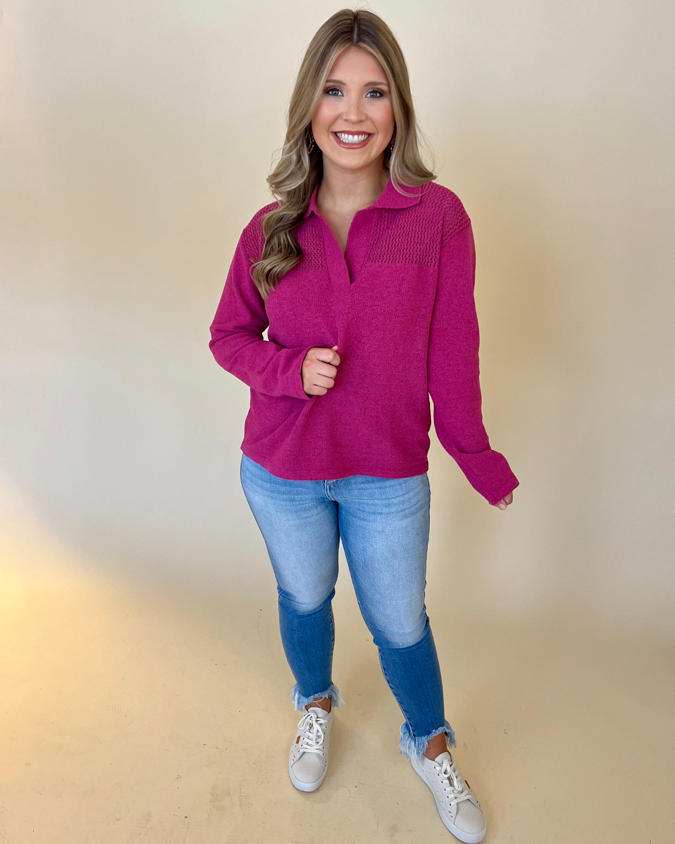 See The Light Berry Crochet Sweater-Shop-Womens-Boutique-Clothing