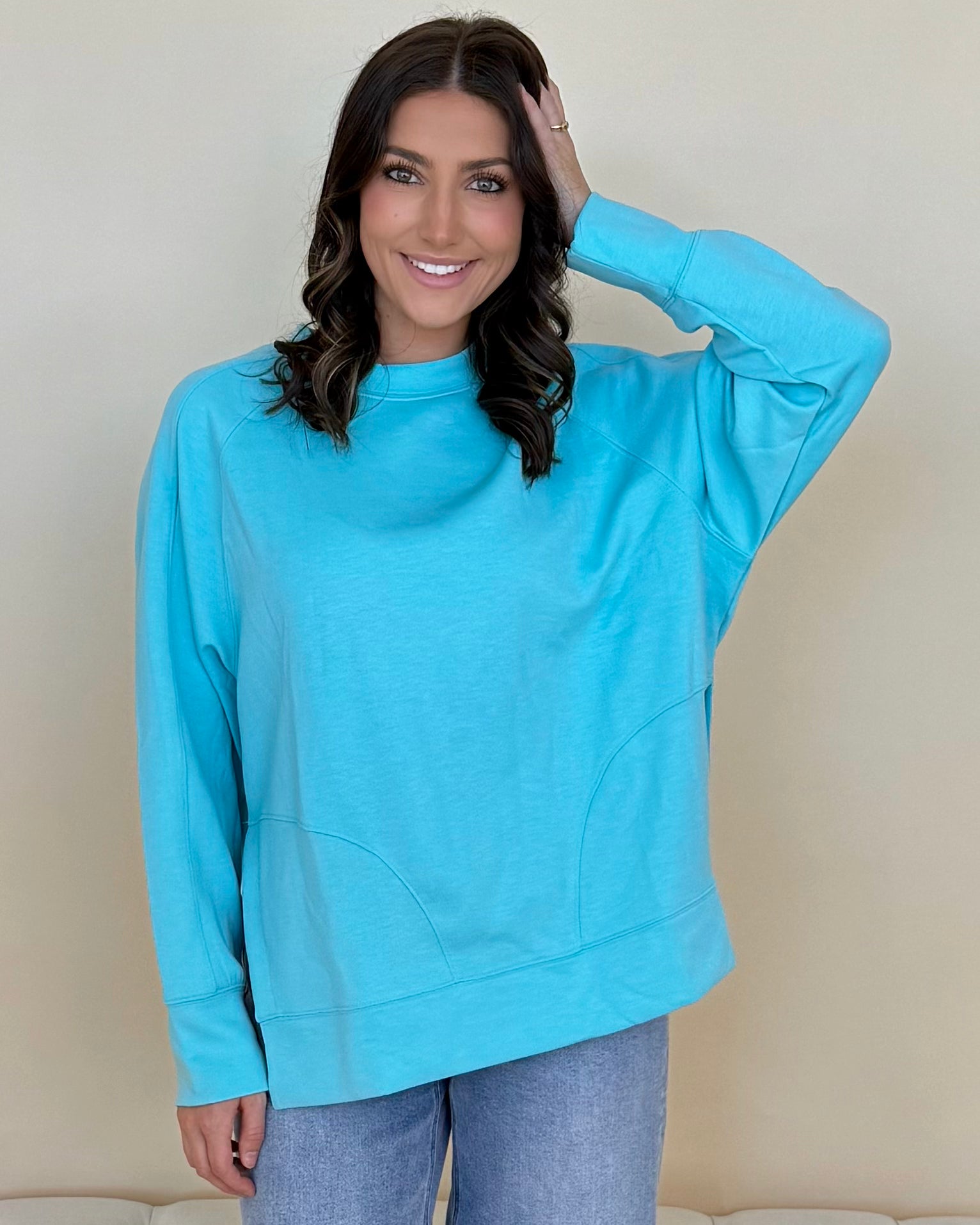 Chill Vibe Mint Sky Scuba Side Slit Sweatshirt-Shop-Womens-Boutique-Clothing
