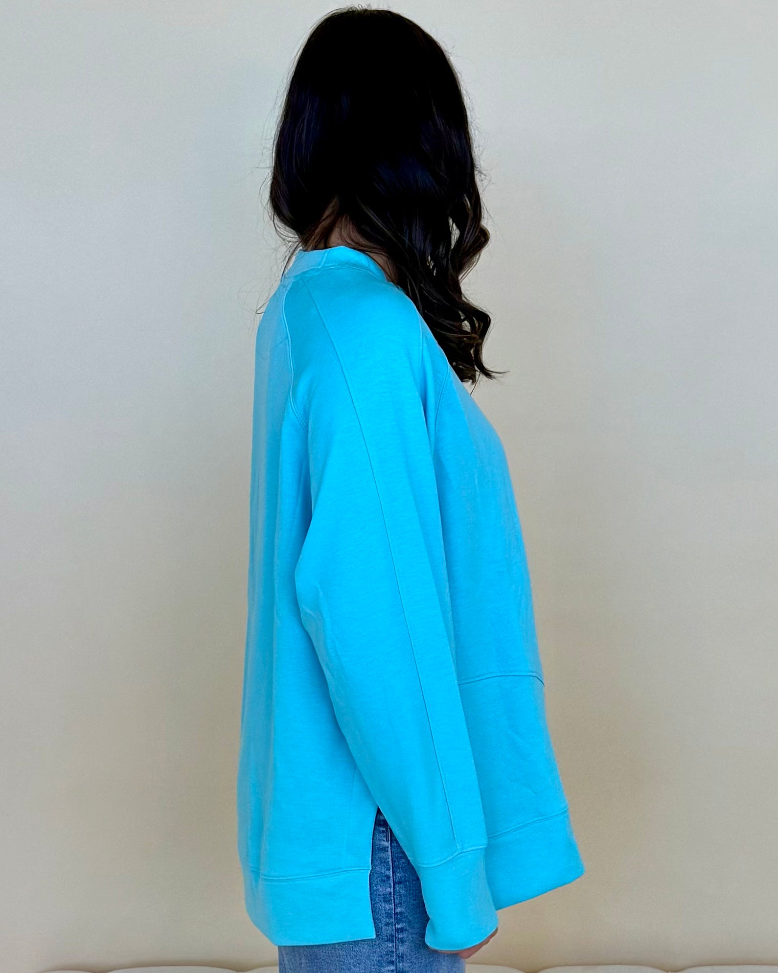Chill Vibe Mint Sky Scuba Side Slit Sweatshirt-Shop-Womens-Boutique-Clothing