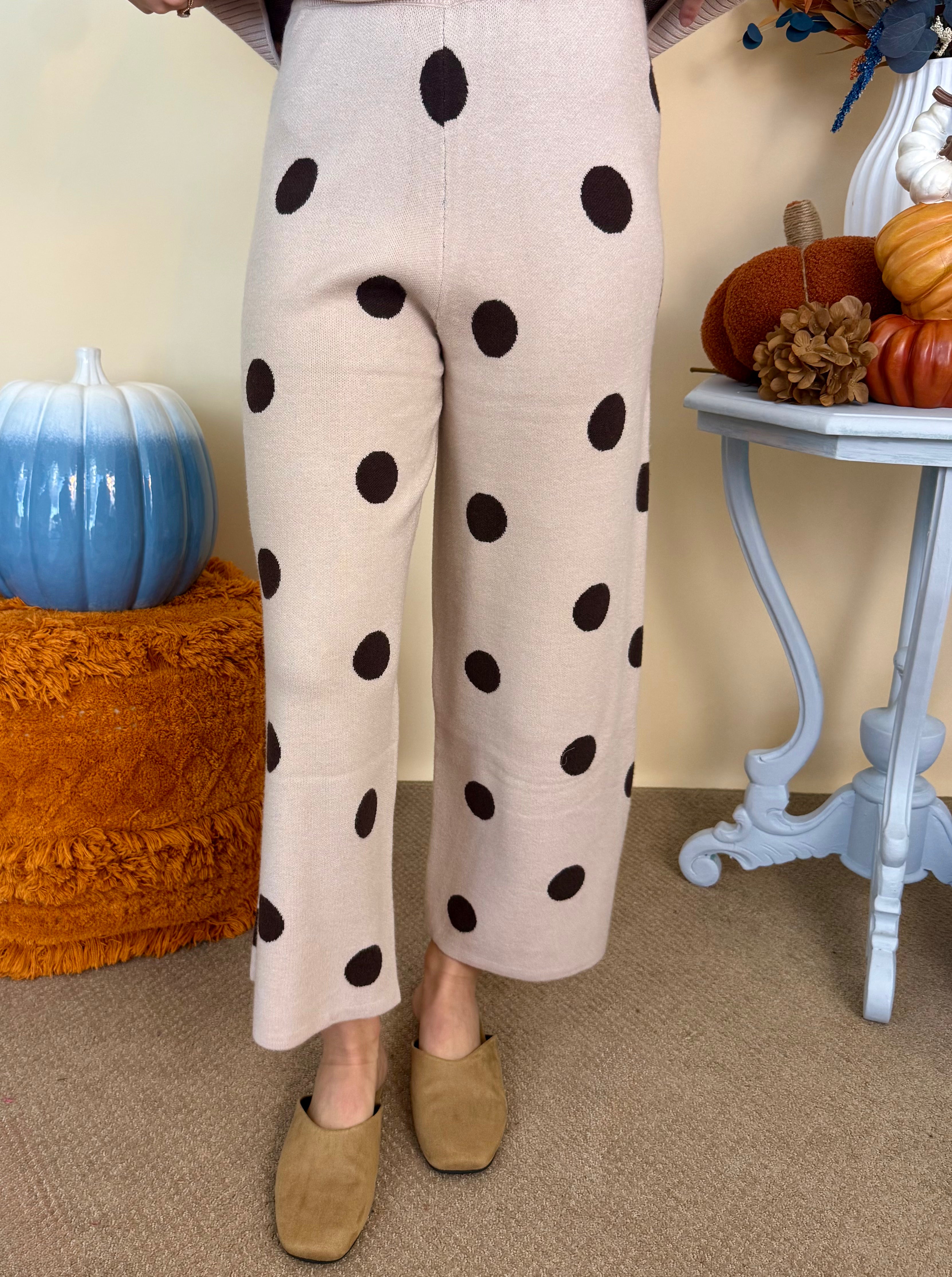Something New Beige Polka Dot Knit Pants-Shop-Womens-Boutique-Clothing
