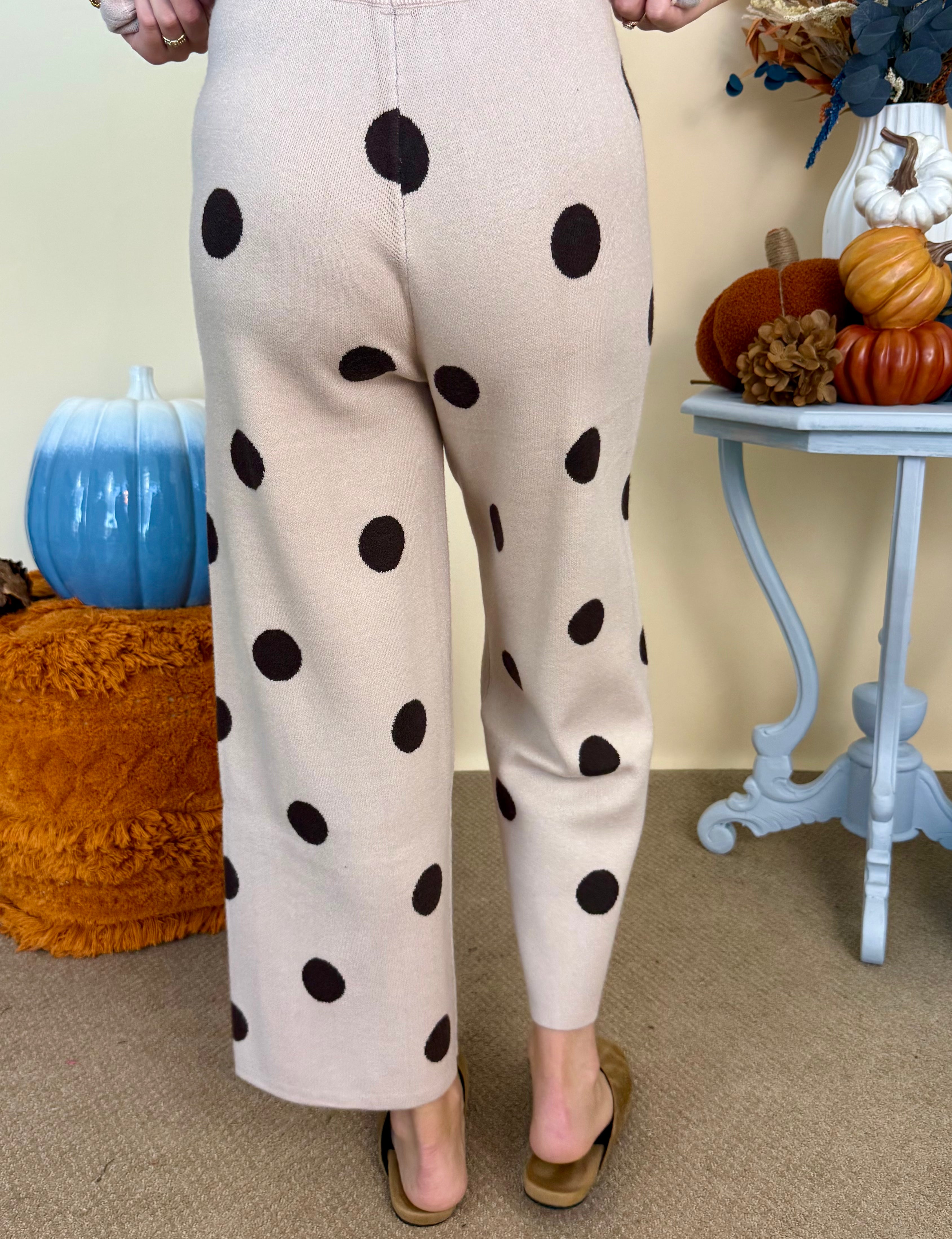 Something New Beige Polka Dot Knit Pants-Shop-Womens-Boutique-Clothing