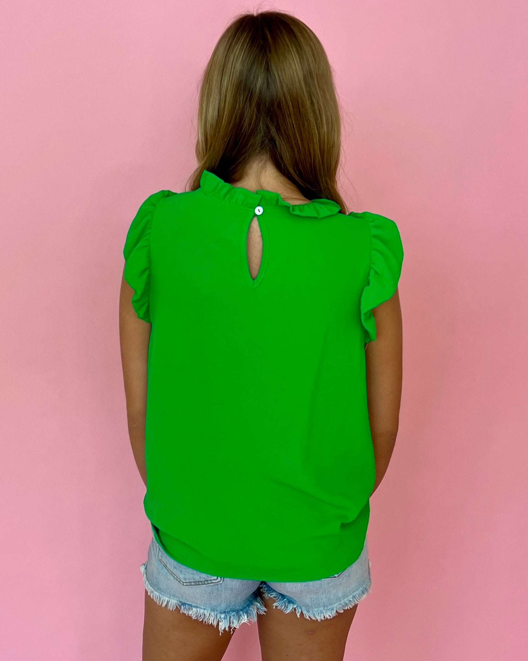 Make A Deal Kelly Green Ruffle Cap Sleeve Top-Shop-Womens-Boutique-Clothing