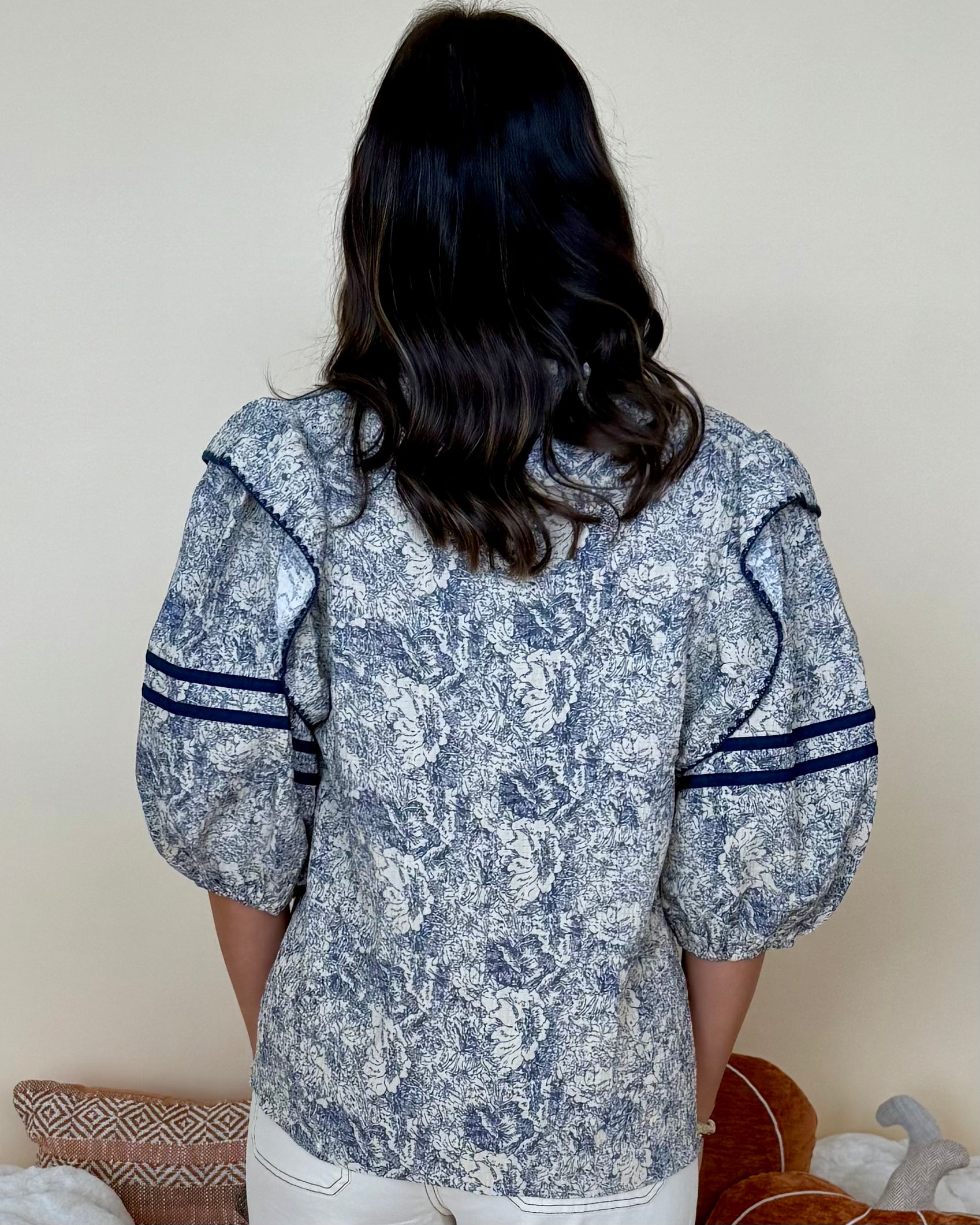 What It's About Navy Print Stitch Top-Shop-Womens-Boutique-Clothing