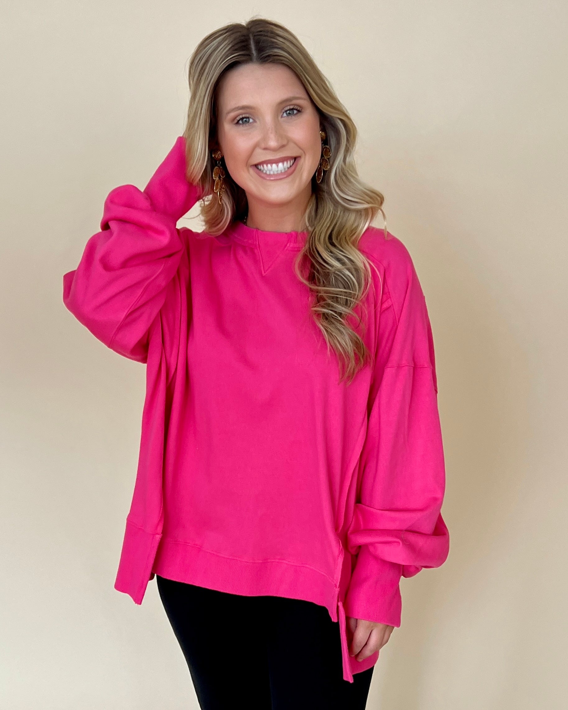 Afternoon Naps Fuchsia French Terry Top-Shop-Womens-Boutique-Clothing
