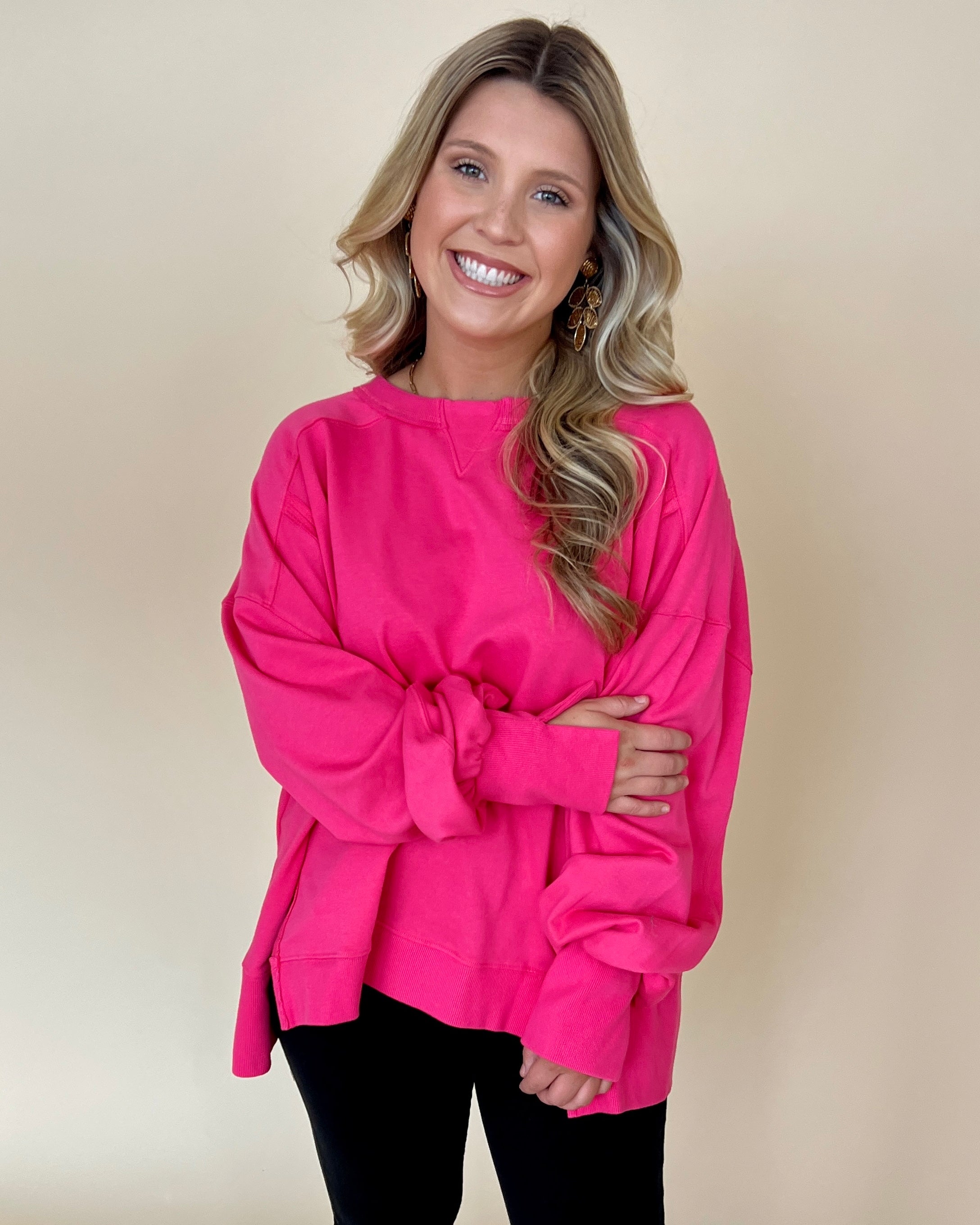 Afternoon Naps Fuchsia French Terry Top-Shop-Womens-Boutique-Clothing
