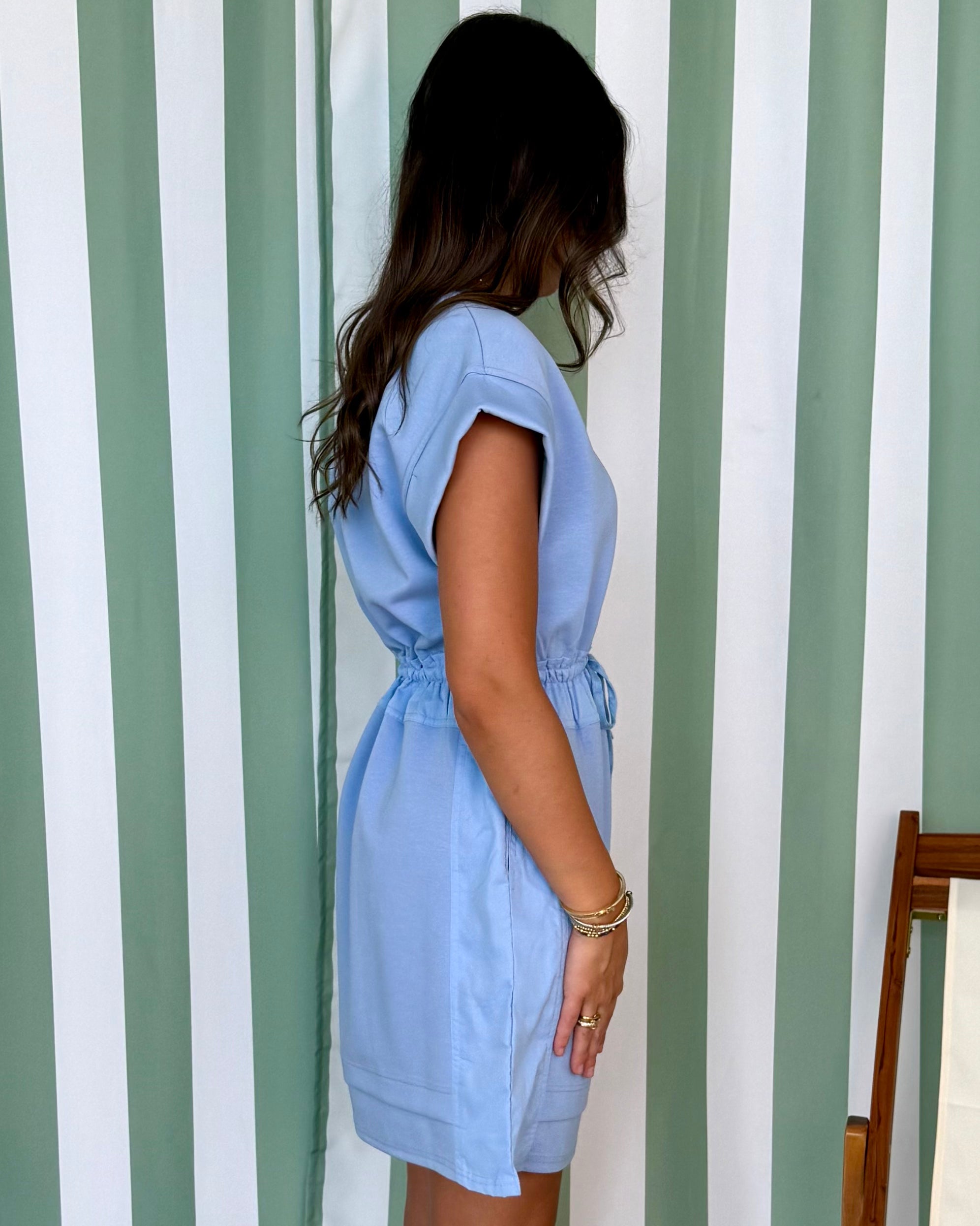 Finish Line Sky Blue Tie Waist Dress-Shop-Womens-Boutique-Clothing