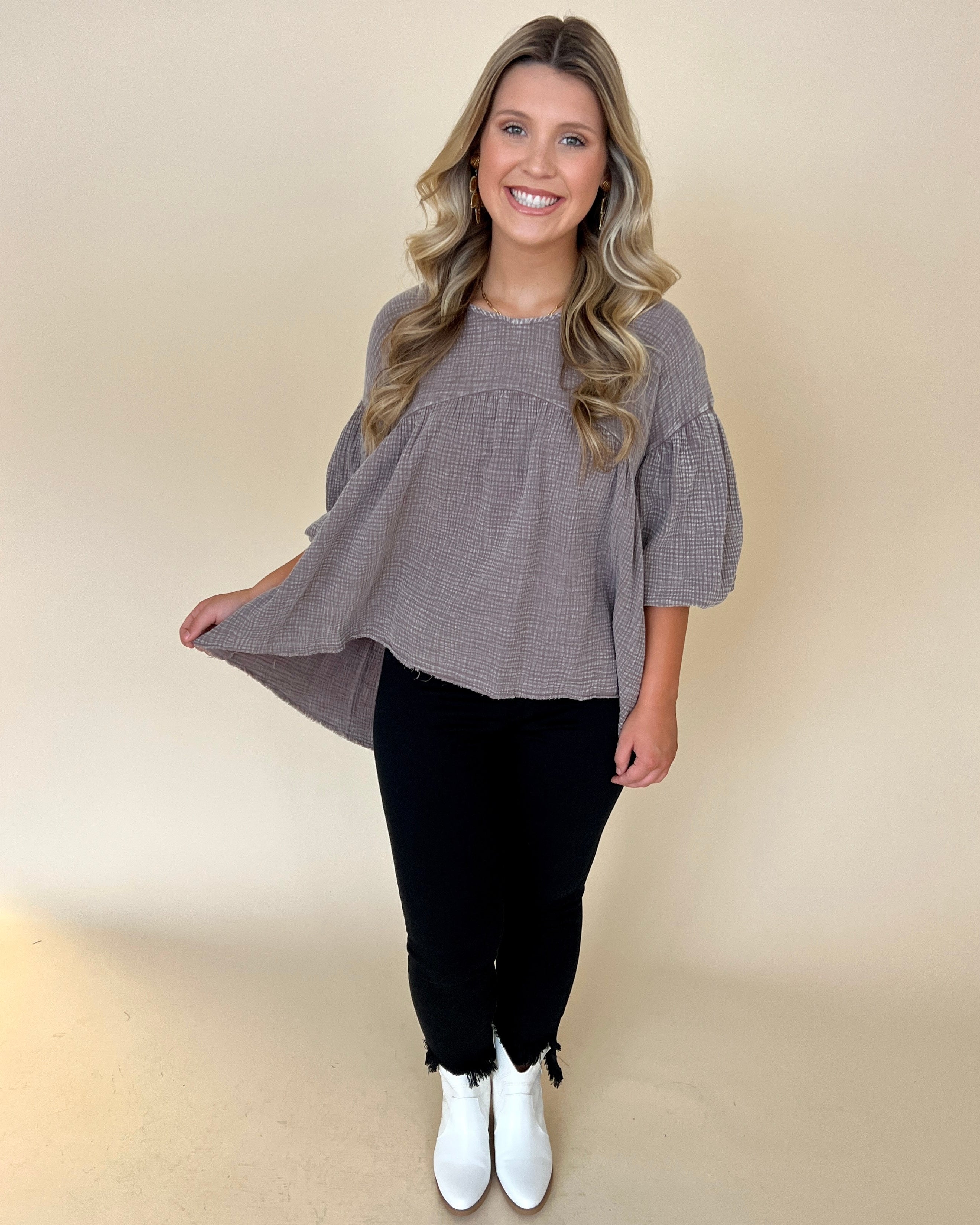 Easy Feeling Mushroom Mineral Washed Top-Shop-Womens-Boutique-Clothing