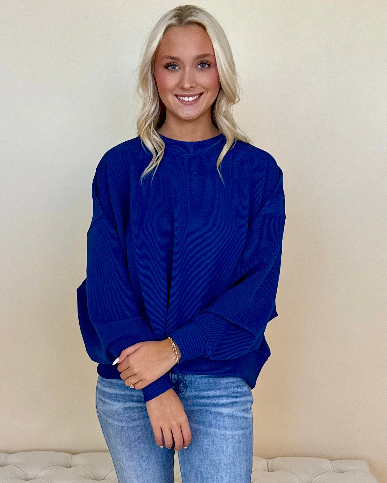 Airy Style Navy Ribbed Balloon Sweater-Shop-Womens-Boutique-Clothing