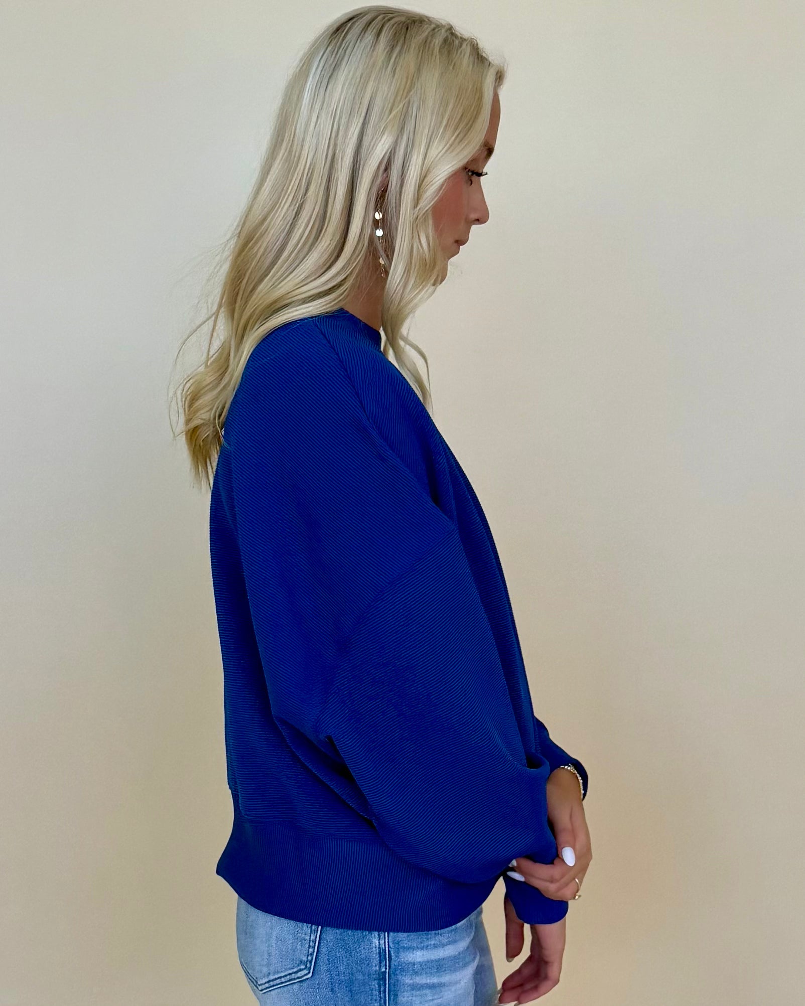 Airy Style Navy Ribbed Balloon Sweater-Shop-Womens-Boutique-Clothing