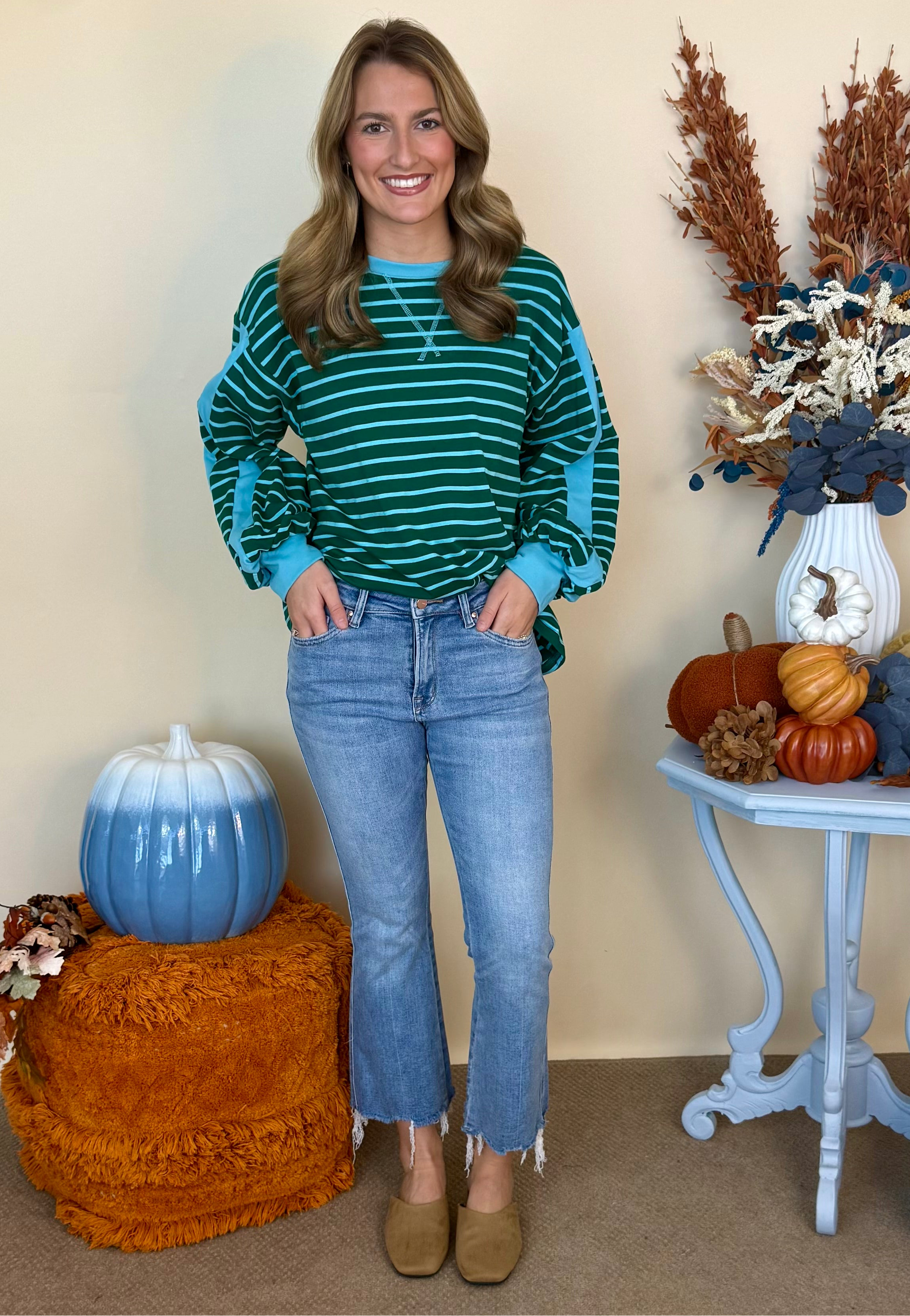 Cozy Daydream Hunter Green Striped Top-Shop-Womens-Boutique-Clothing