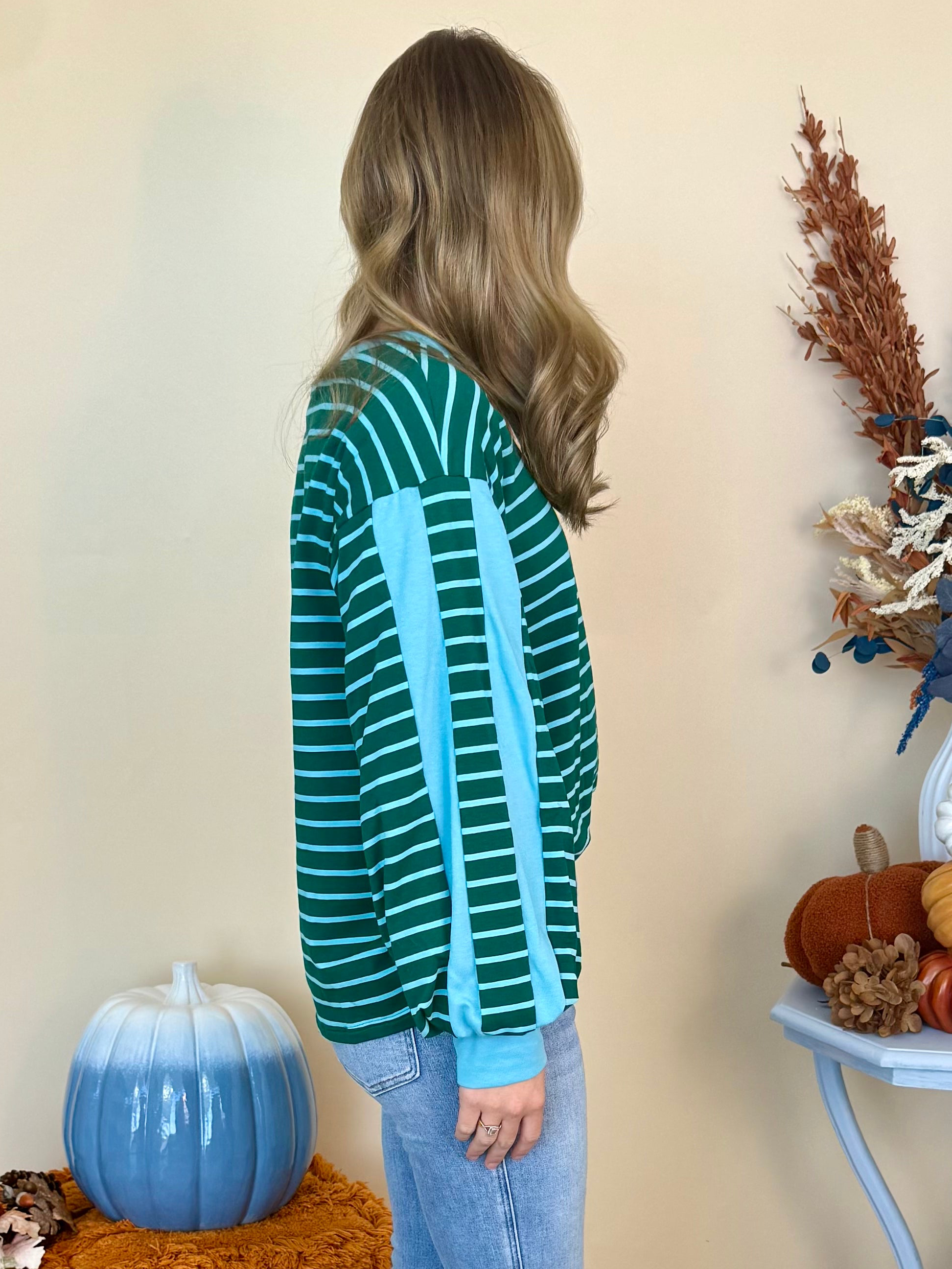Cozy Daydream Hunter Green Striped Top-Shop-Womens-Boutique-Clothing