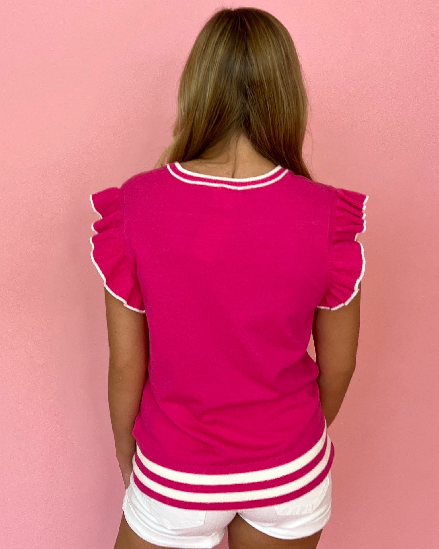 As You Are Fuchsia Ruffled Edge Contrast Sweater Top-Shop-Womens-Boutique-Clothing
