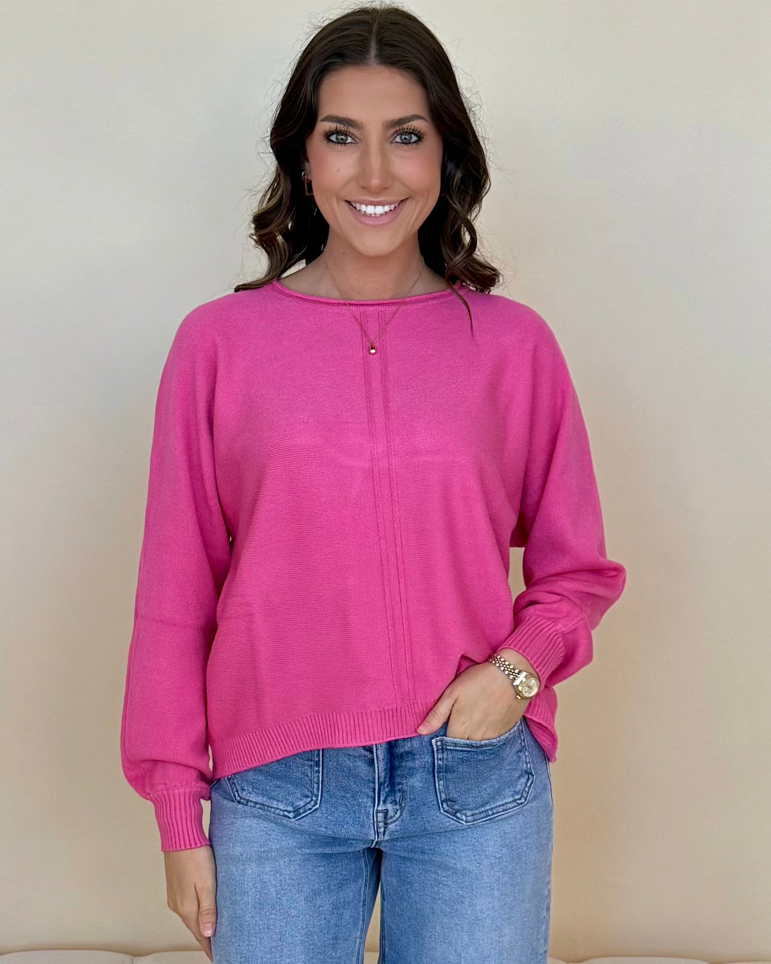 Simply Soft Fuchsia Seam Sweater-Shop-Womens-Boutique-Clothing