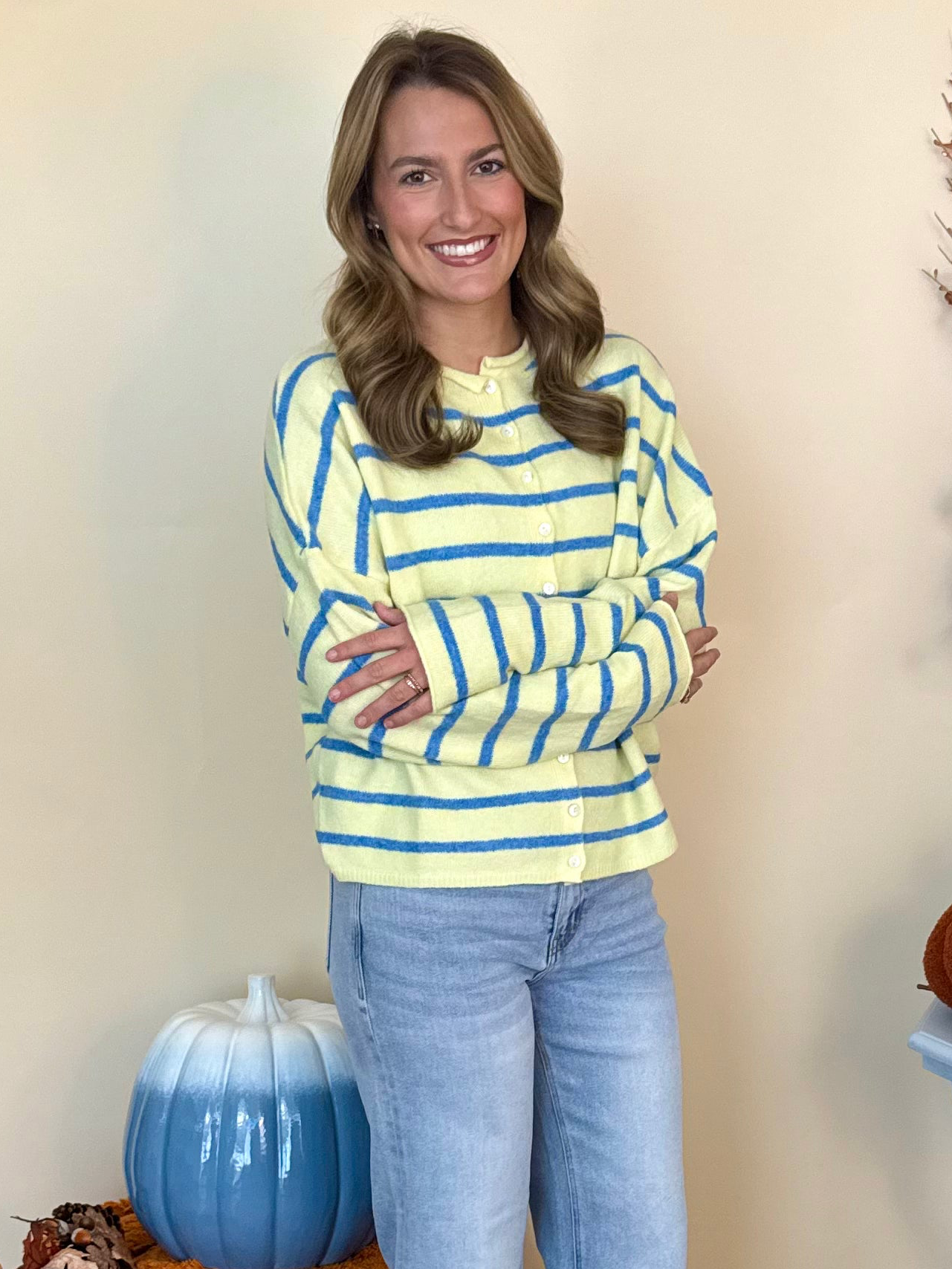 Golden Earth Light Yellow Cabana Striped Piper Cardigan-Shop-Womens-Boutique-Clothing