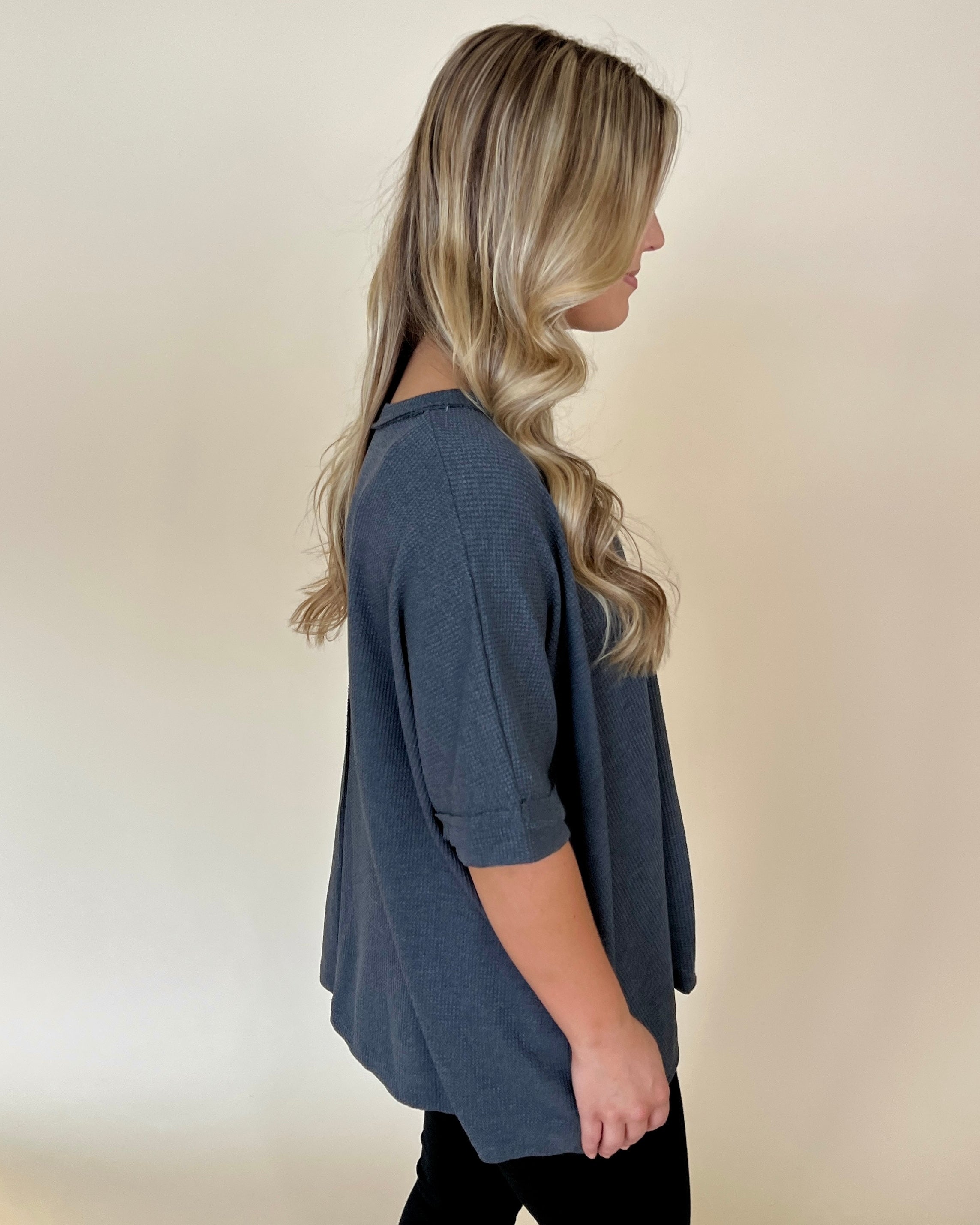 Find Myself Charcoal Waffle Texture Top-Shop-Womens-Boutique-Clothing