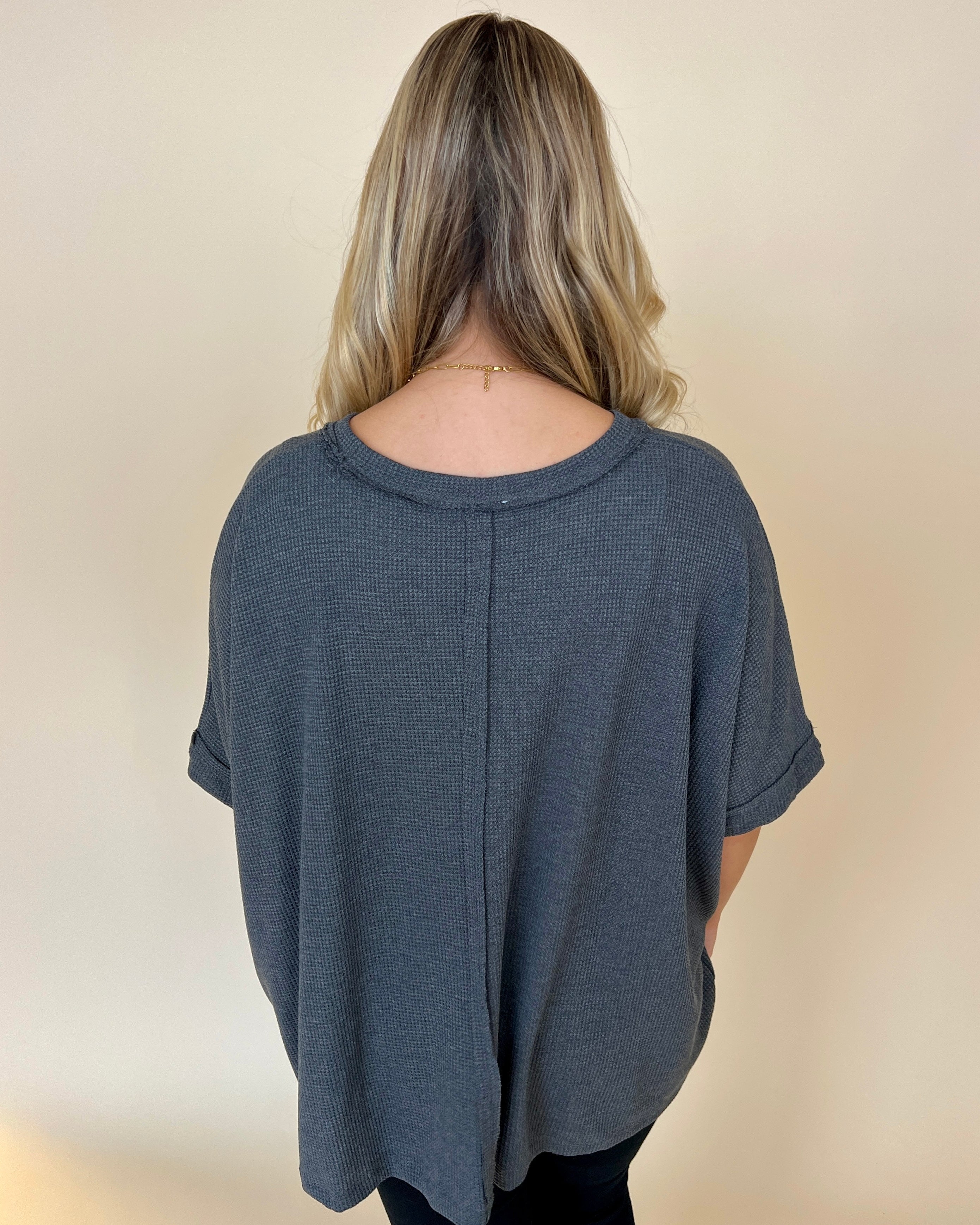 Find Myself Charcoal Waffle Texture Top-Shop-Womens-Boutique-Clothing