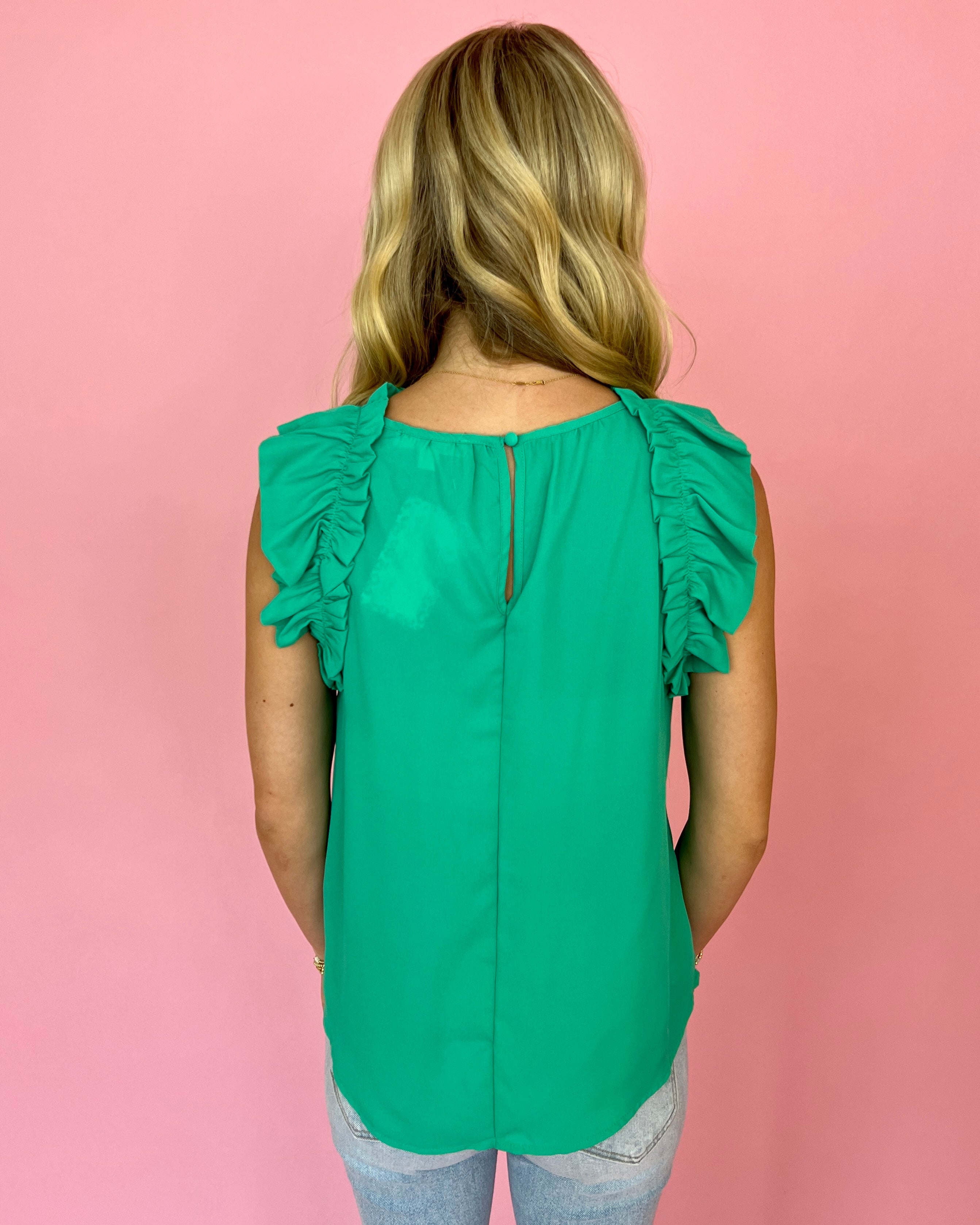 Tried And True Kelly Green High Neck Ruffle Sleeve Tank Top-Shop-Womens-Boutique-Clothing