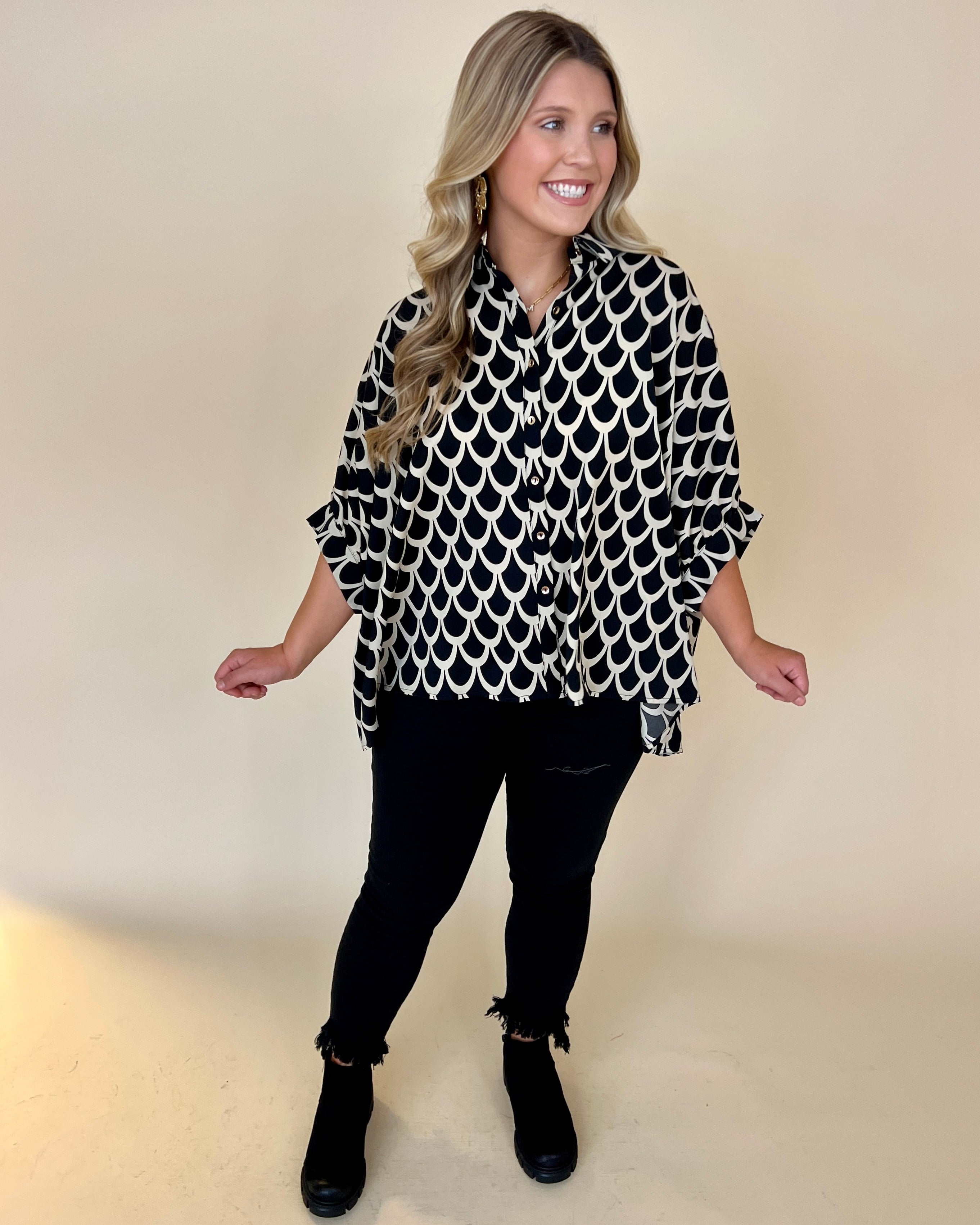 Excellent Taste Black Geometric Printed Button Down Top-Shop-Womens-Boutique-Clothing