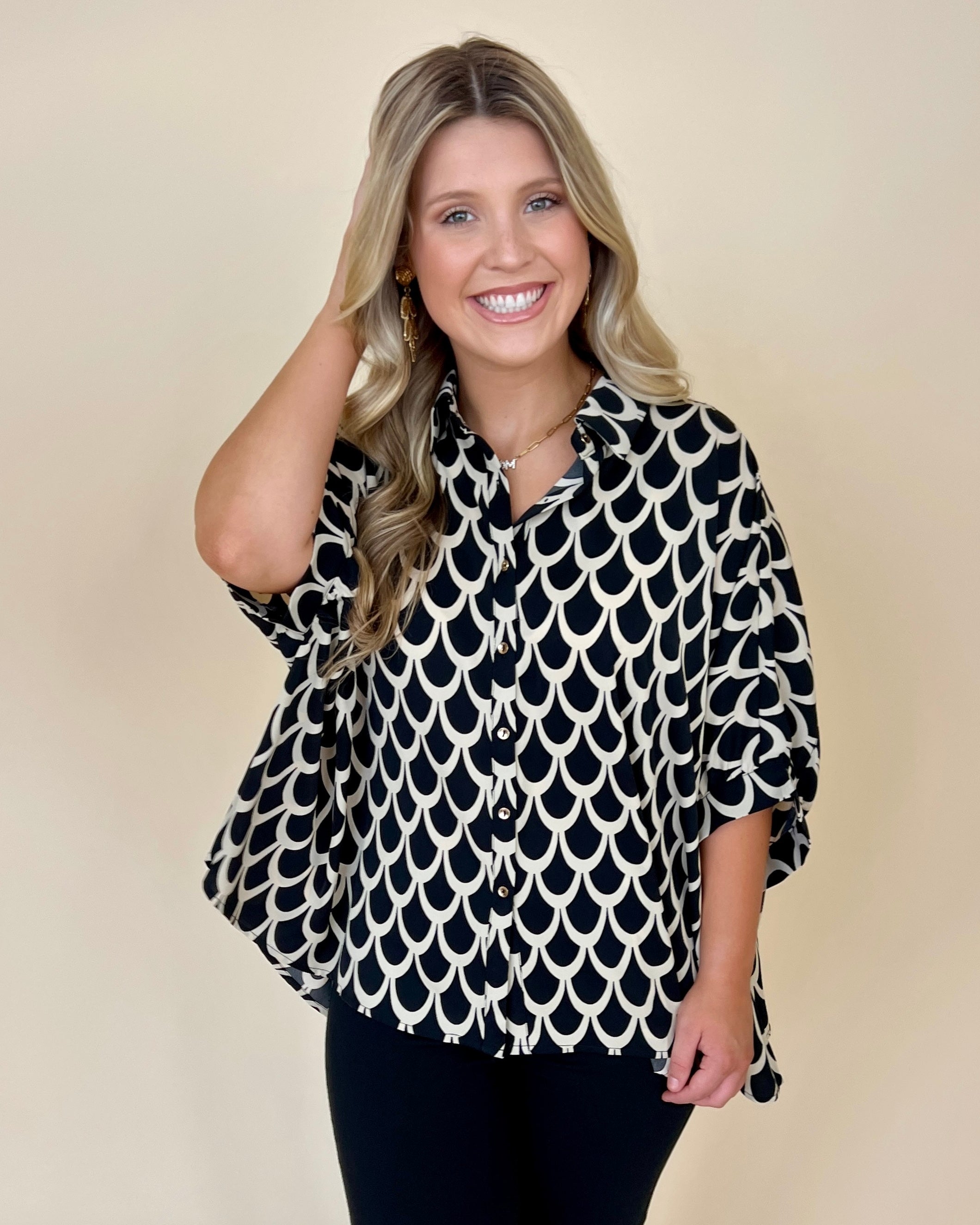 Excellent Taste Black Geometric Printed Button Down Top-Shop-Womens-Boutique-Clothing