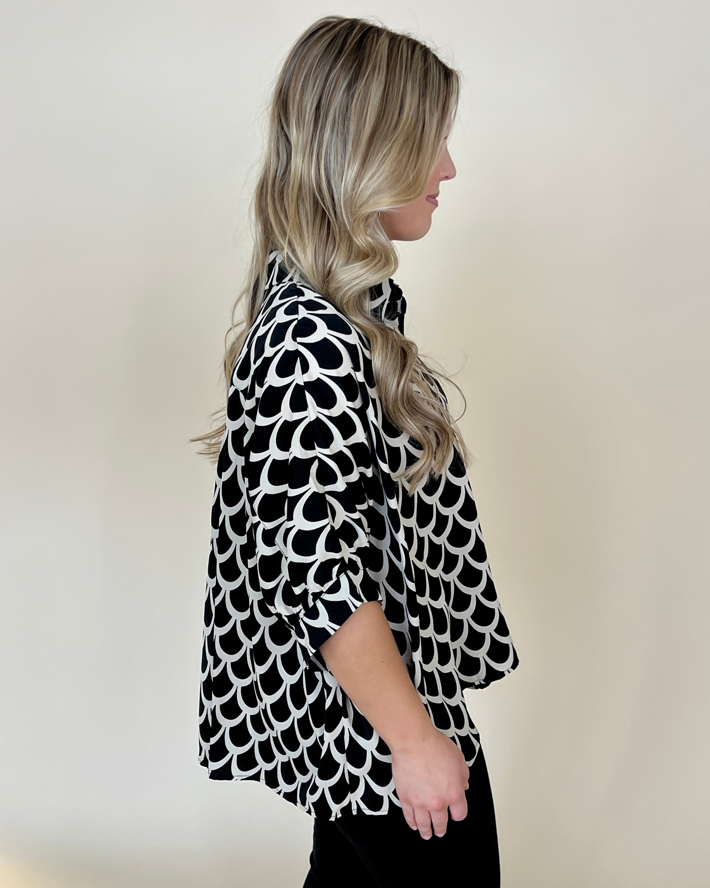Excellent Taste Black Geometric Printed Button Down Top-Shop-Womens-Boutique-Clothing