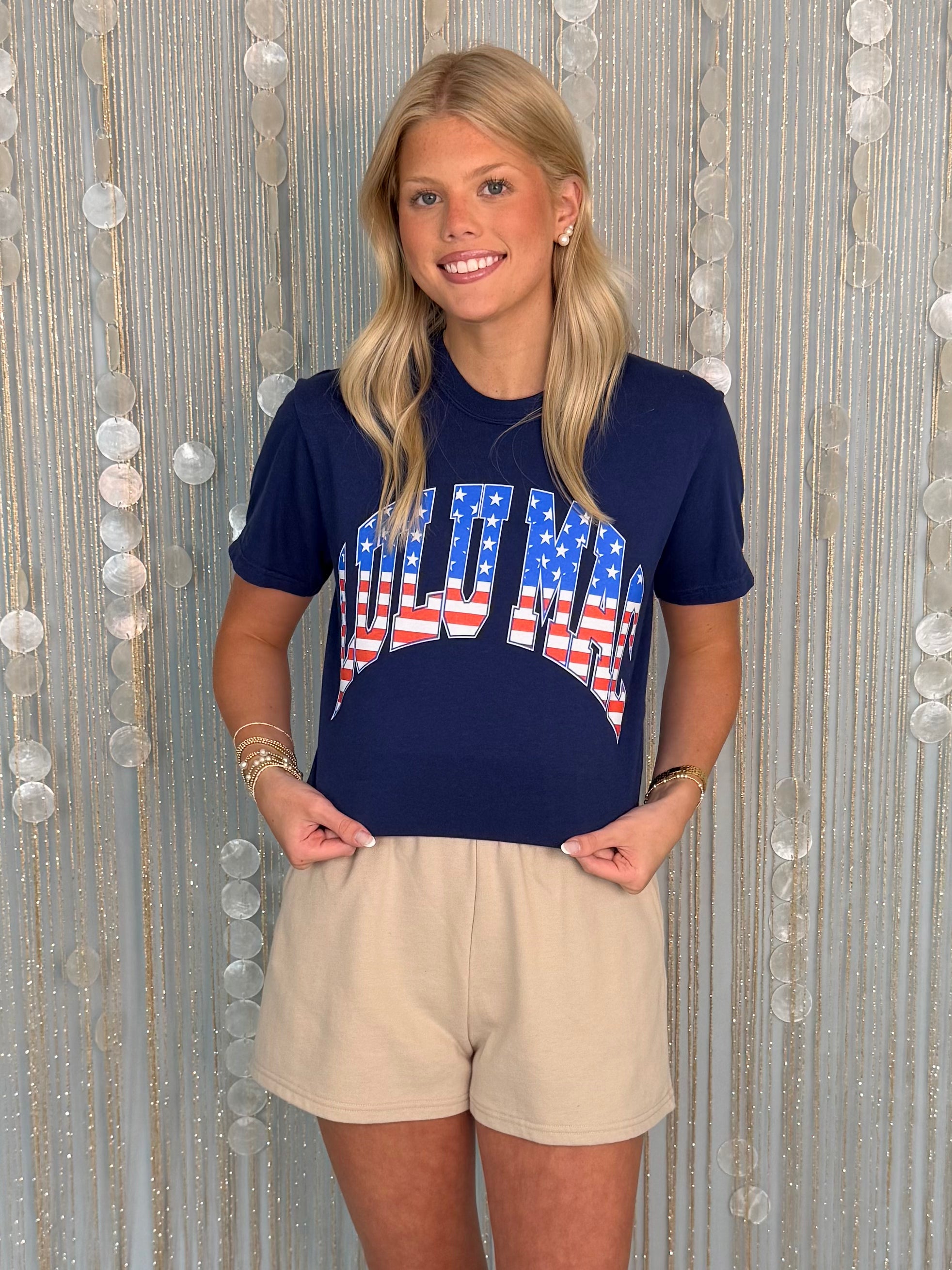 LULU Mac Navy Stars & Stripes Tee-Shop-Womens-Boutique-Clothing