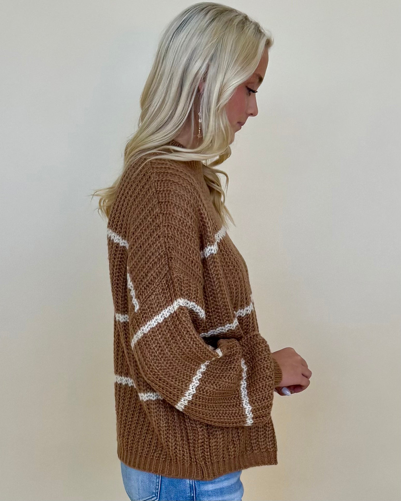 Comfort Knit Deep Camel Oversized Striped Sweater-Shop-Womens-Boutique-Clothing