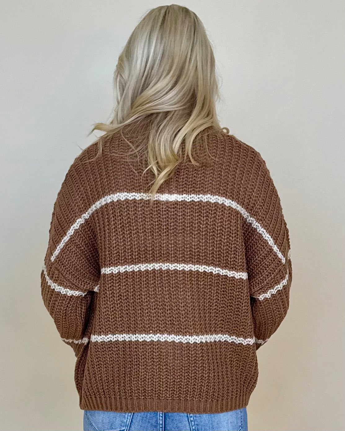Comfort Knit Deep Camel Oversized Striped Sweater-Shop-Womens-Boutique-Clothing