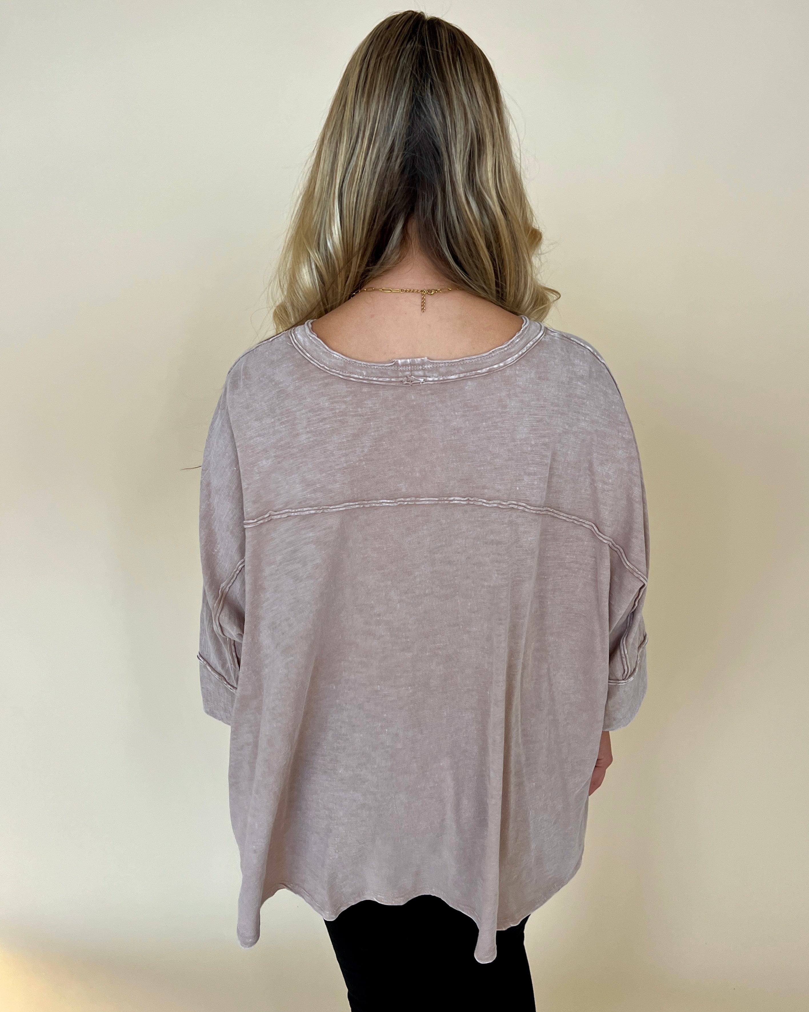 Seeking Sunshine Cocoa Mineral Wash 3/4 Sleeve Top-Shop-Womens-Boutique-Clothing