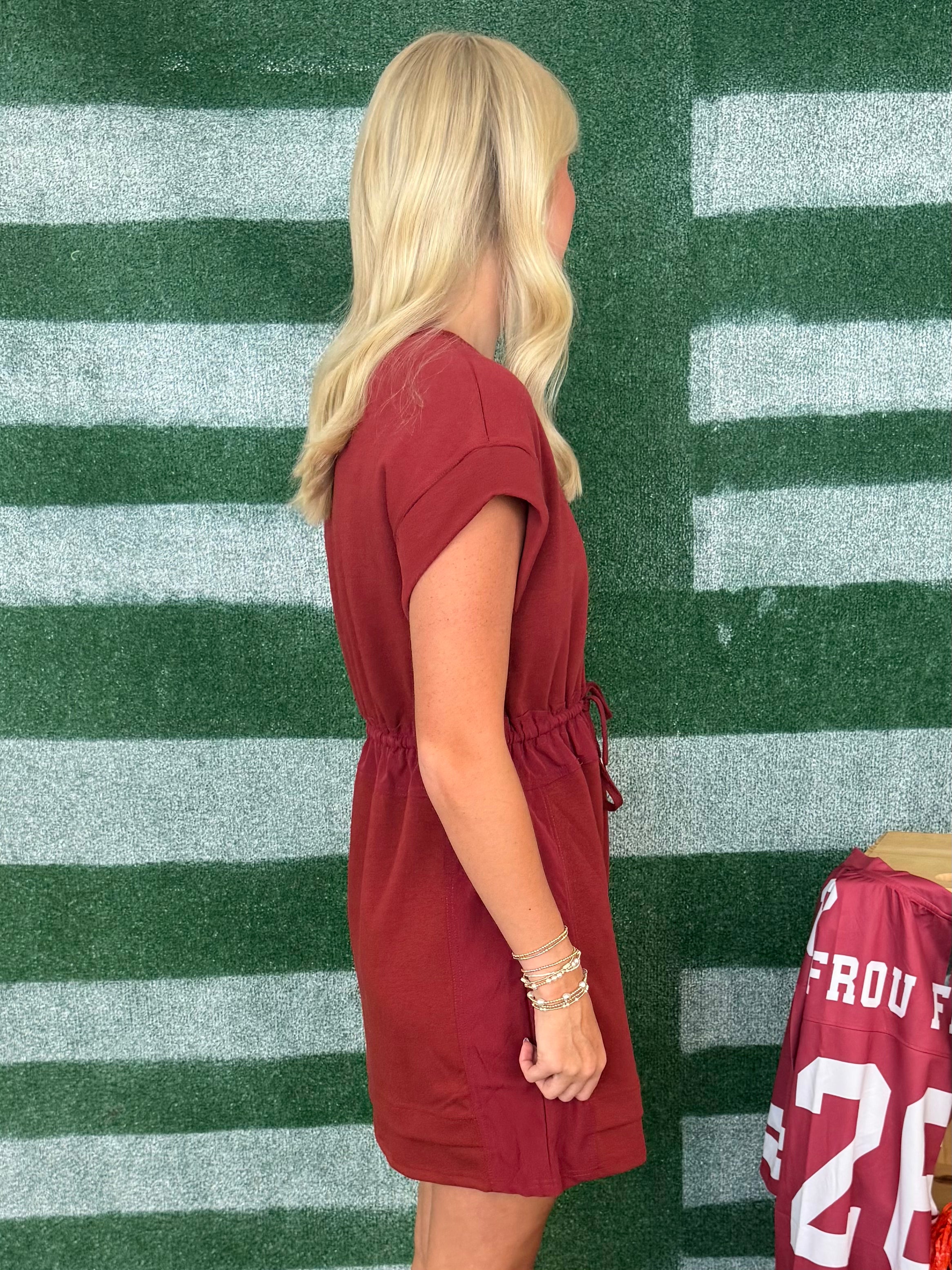 Finish Line Burgundy Tie Waist Dress-Shop-Womens-Boutique-Clothing