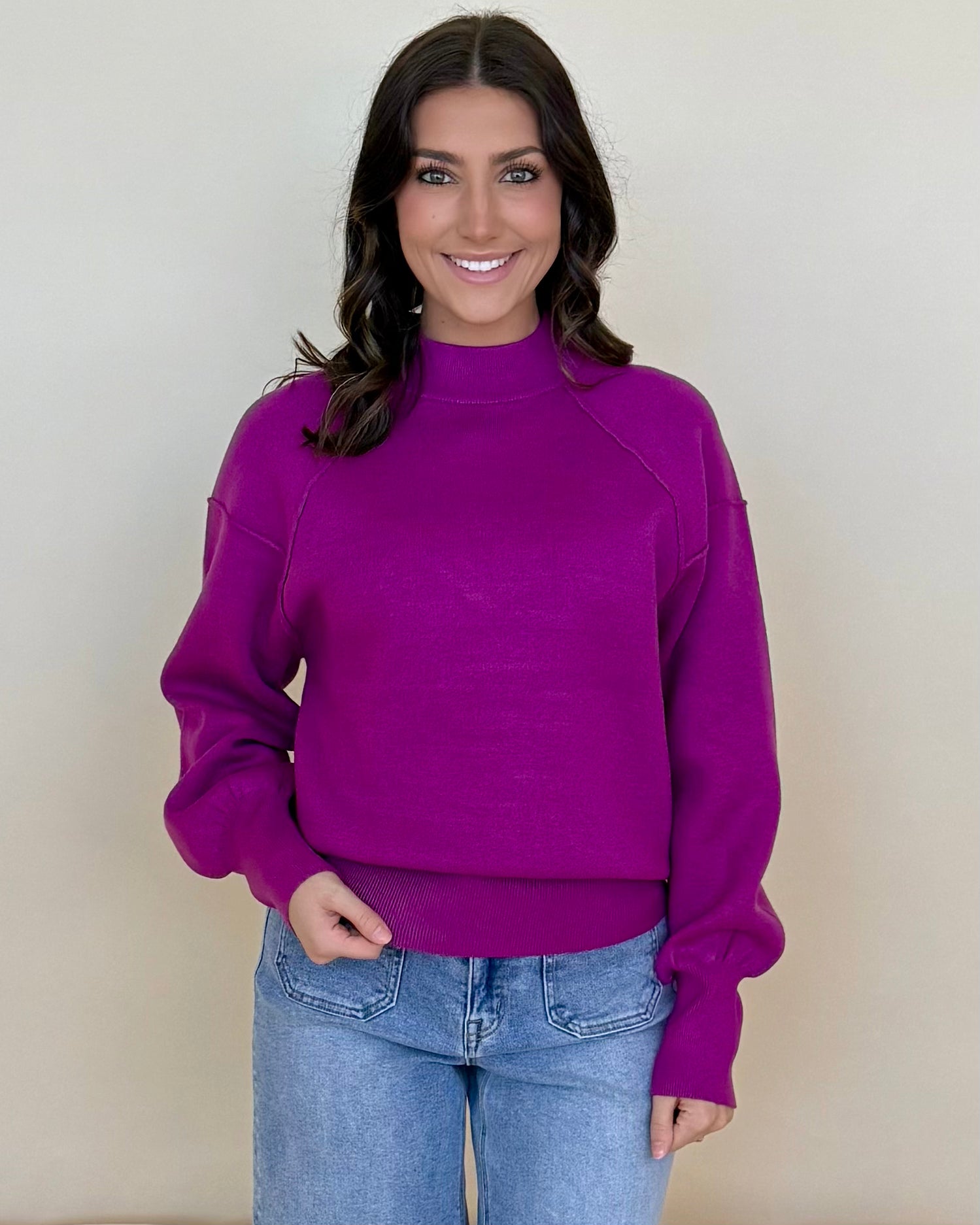 Soft Line Plum Vicose Exposed Seam Sweater-Shop-Womens-Boutique-Clothing