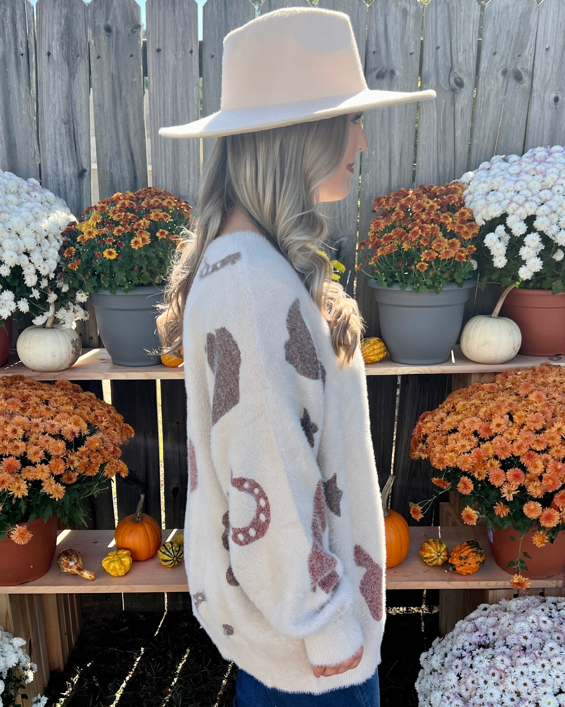 Howdy Cream Cowboy Boots and Hat Sweater-Shop-Womens-Boutique-Clothing