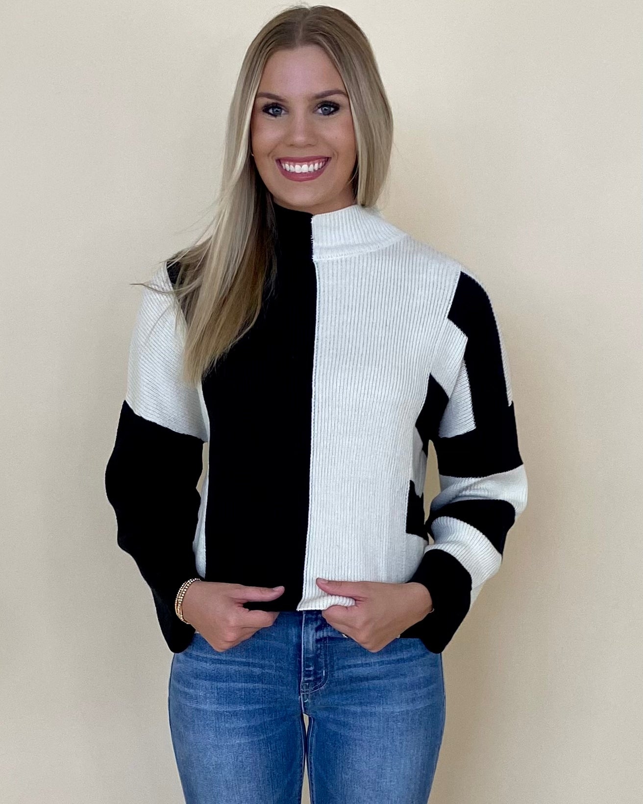 Miles Ahead Black Colorblock Sweater-Shop-Womens-Boutique-Clothing