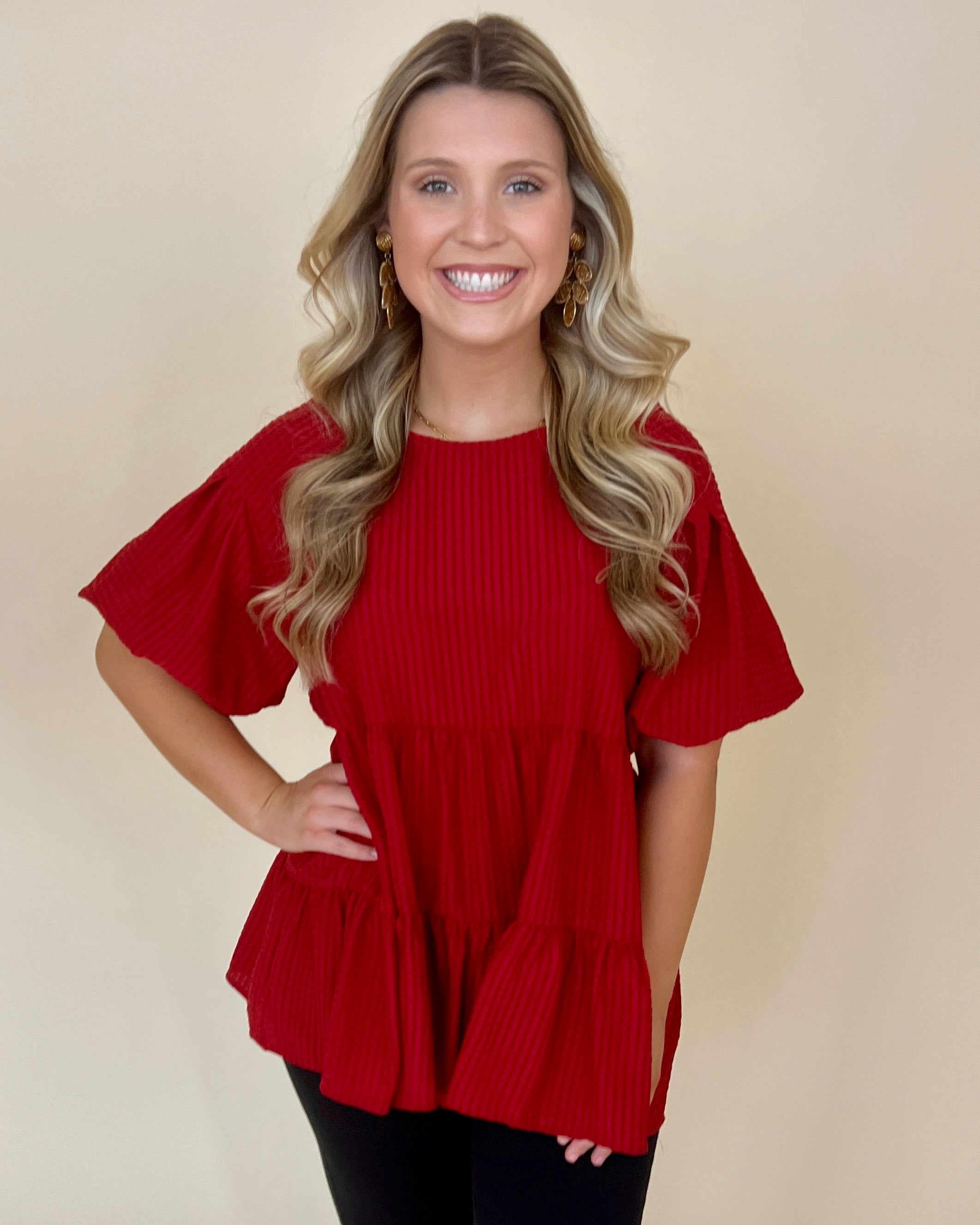Hope You Know Scarlet Texture Tiered Top-Shop-Womens-Boutique-Clothing