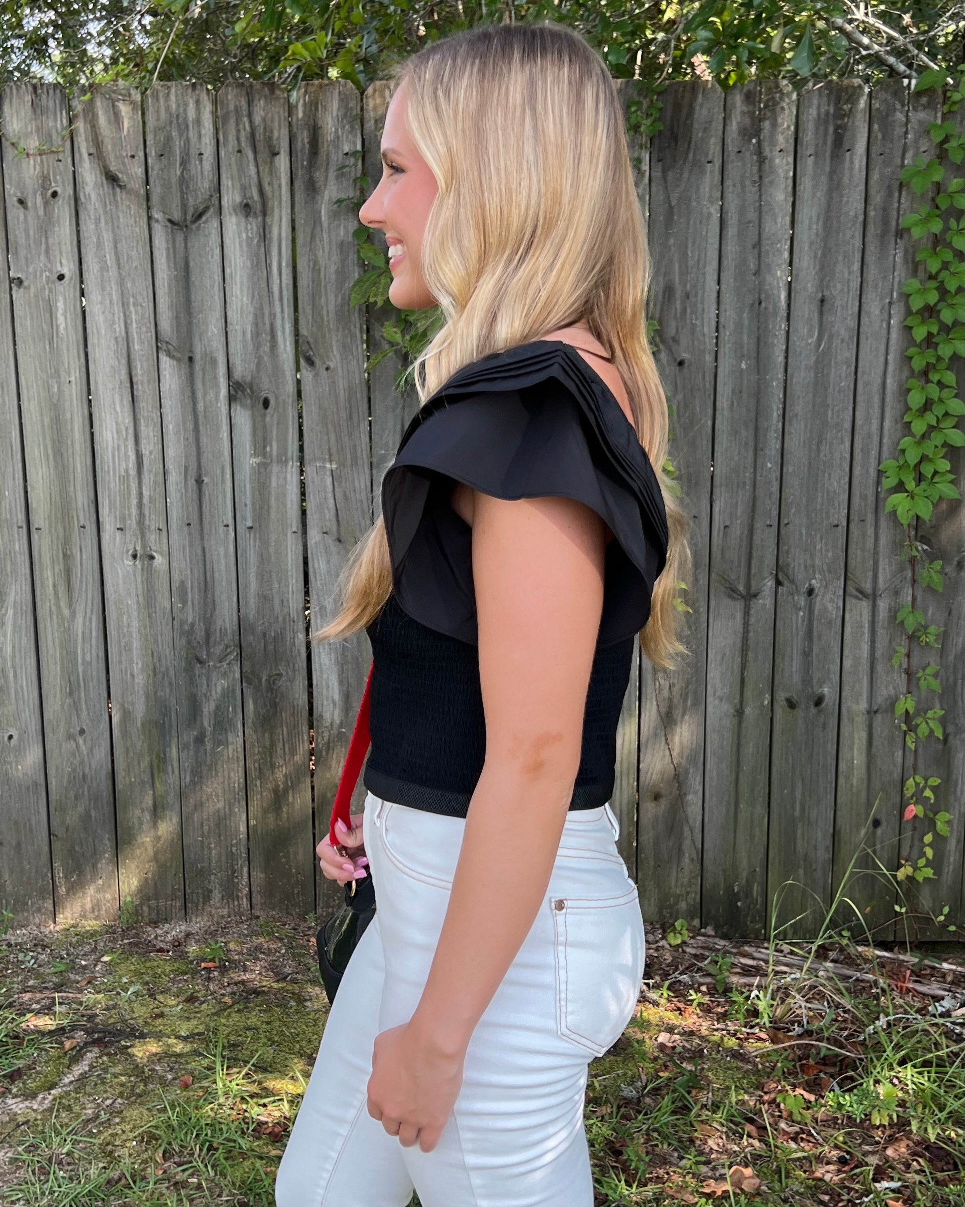 Feeling Fashion Forward Black Smocked Ruffle Sleeve Crop Top-Shop-Womens-Boutique-Clothing
