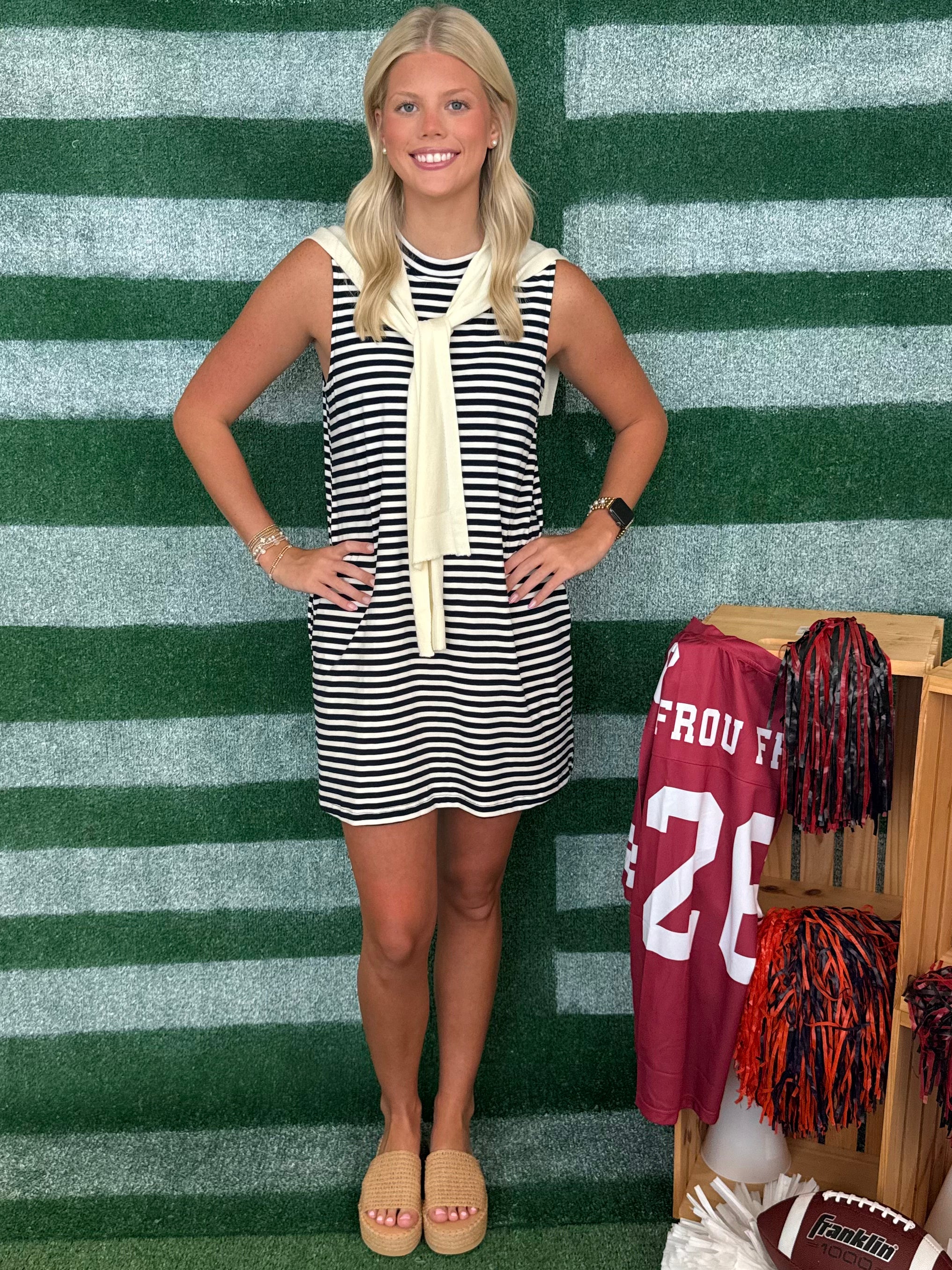 Supporting You Cream Navy Sleeveless Sweater Dress-Shop-Womens-Boutique-Clothing