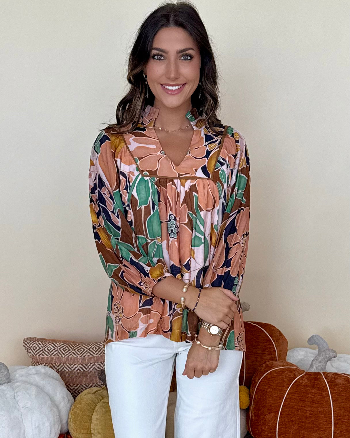 Add Joy Green Mix Abstract Ruffle Top-Shop-Womens-Boutique-Clothing