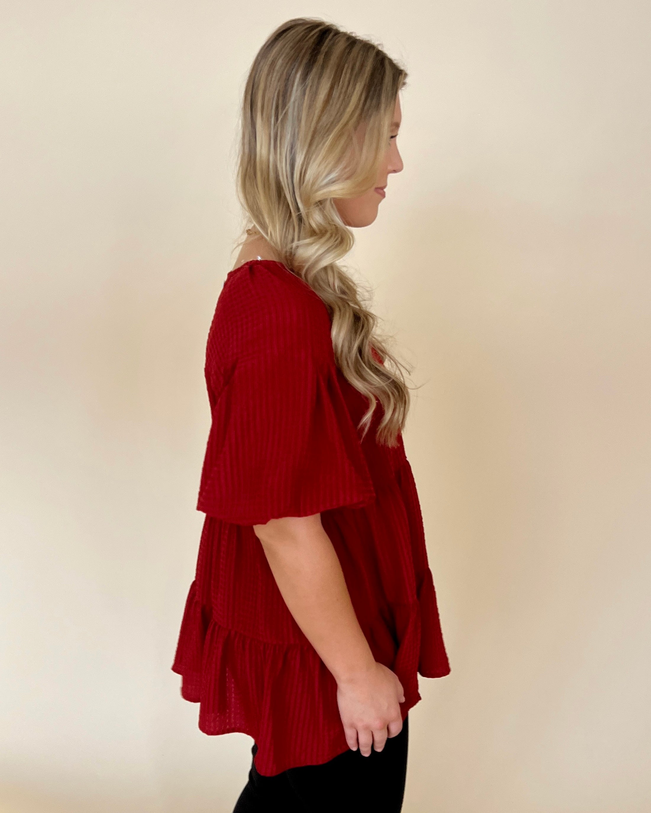Hope You Know Scarlet Texture Tiered Top-Shop-Womens-Boutique-Clothing