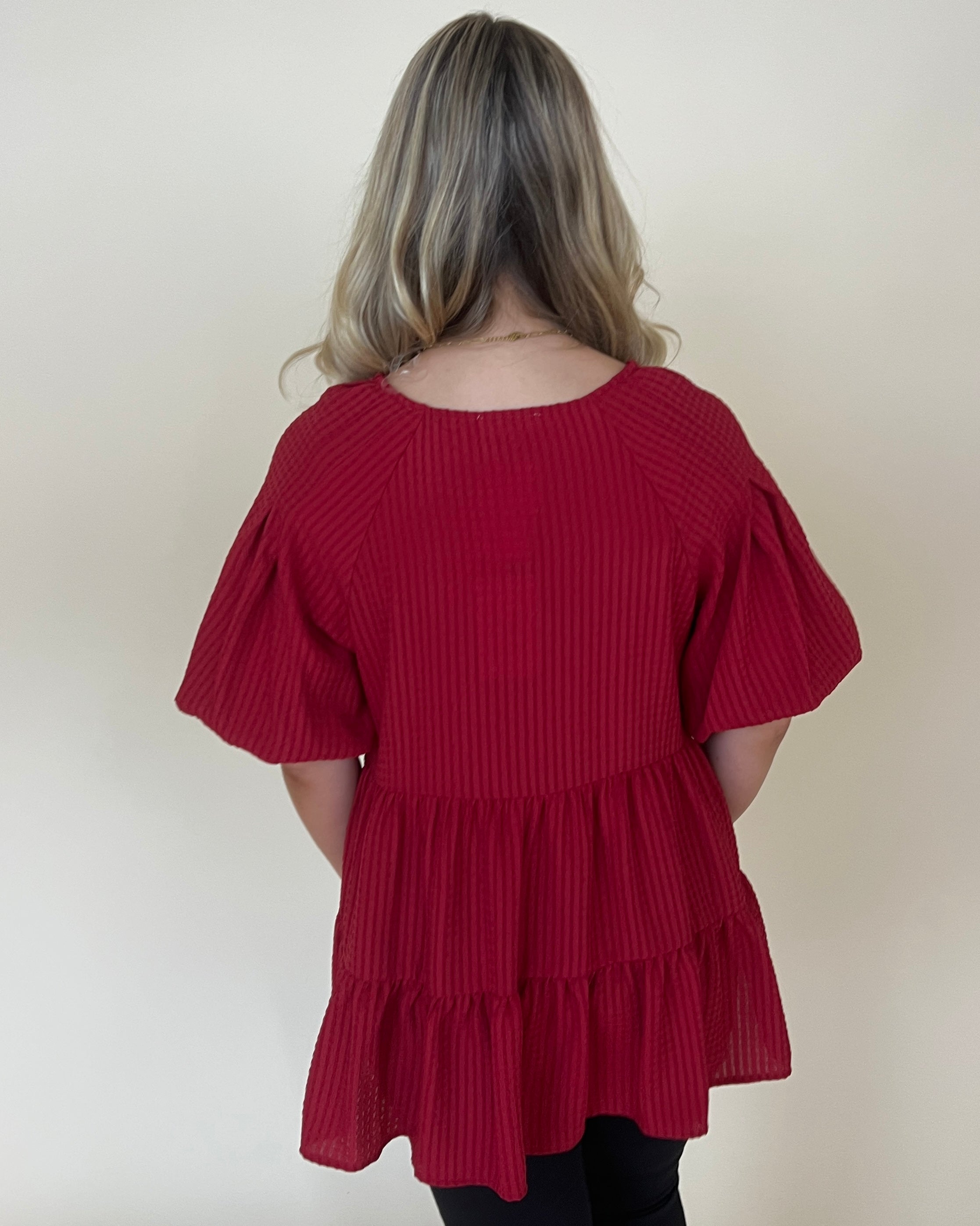 Hope You Know Scarlet Texture Tiered Top-Shop-Womens-Boutique-Clothing