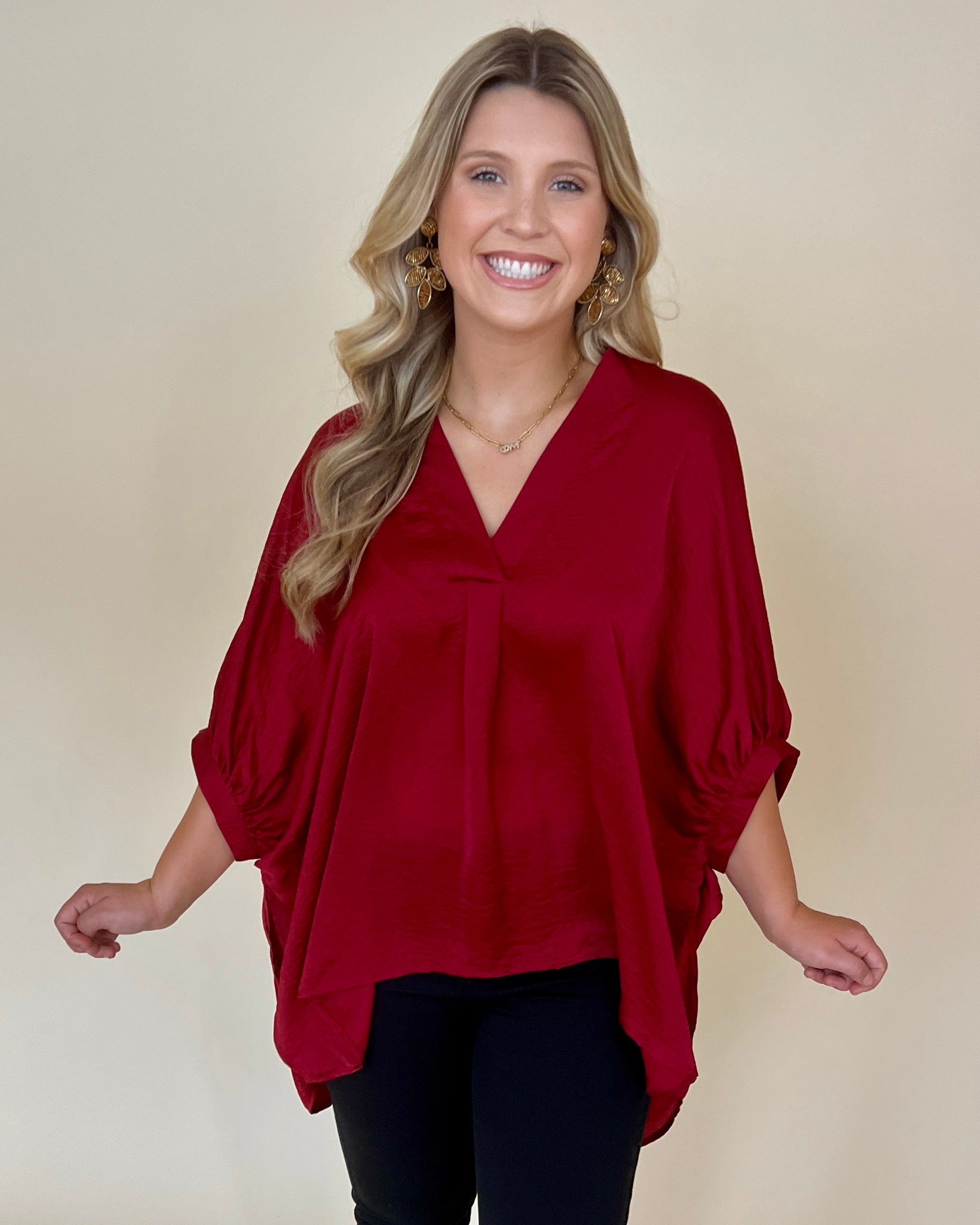 Find Me There Burgundy Split Neck Top-Shop-Womens-Boutique-Clothing