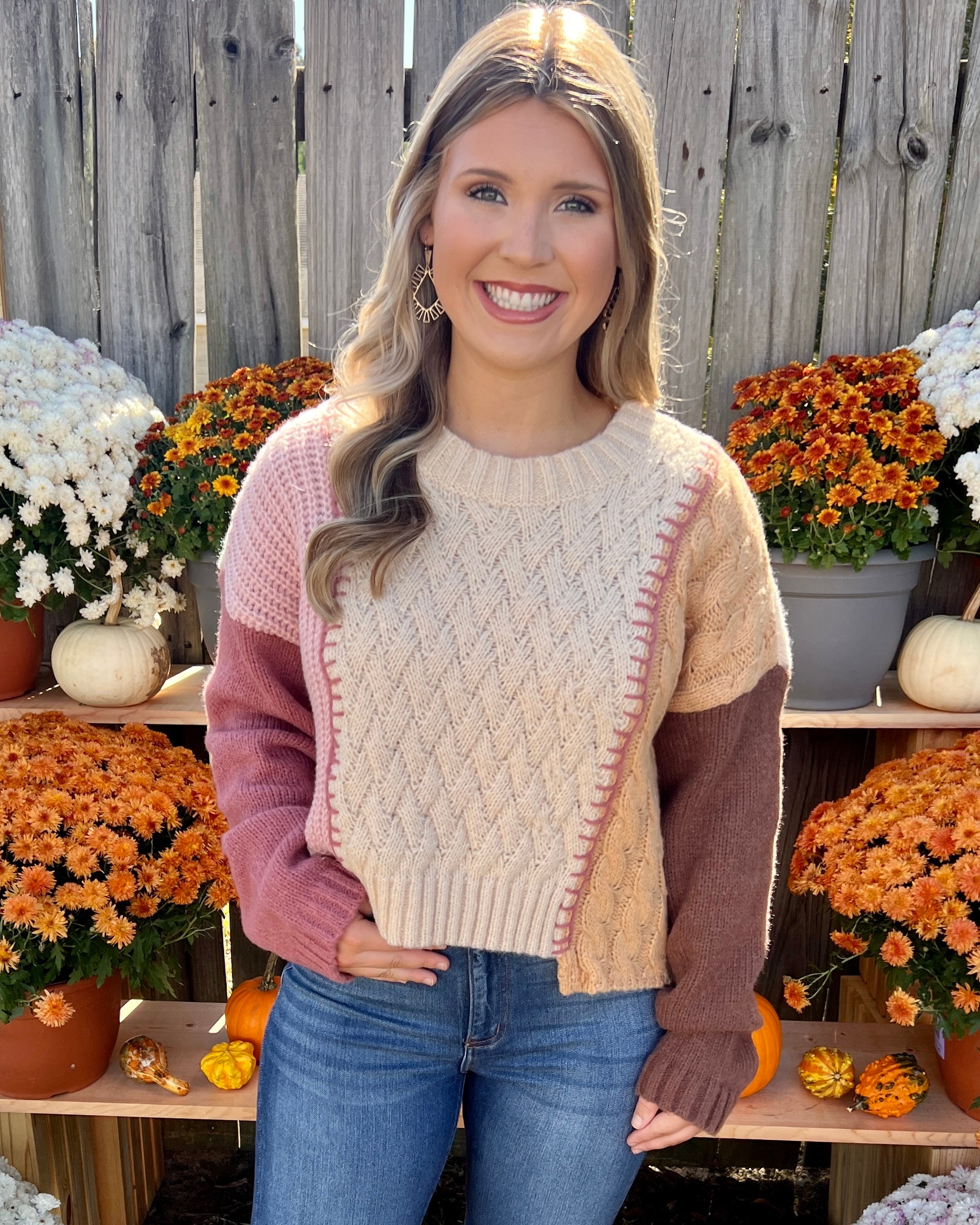 Just In Time Oatmeal Color-block Sweater-Shop-Womens-Boutique-Clothing